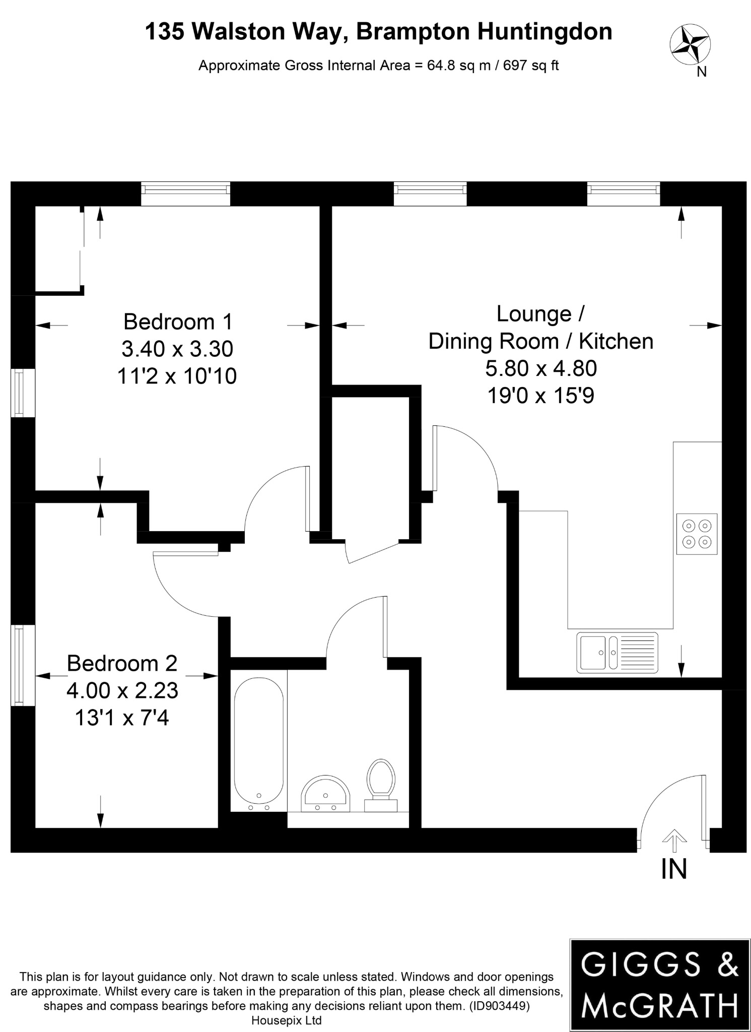 2 bed flat for sale in Walston Way, Huntingdon - Property Floorplan