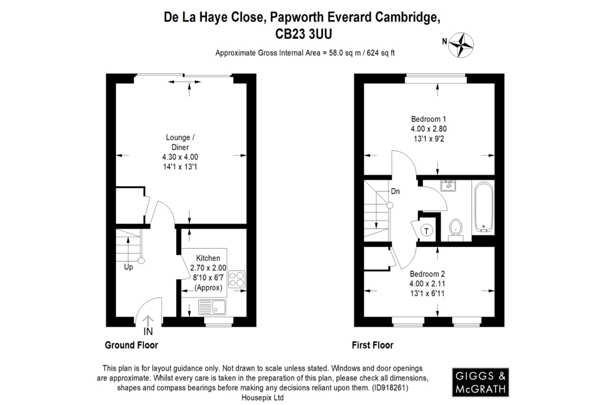 2 bed semi-detached house for sale in De la Haye Close, Cambridge - Property Floorplan