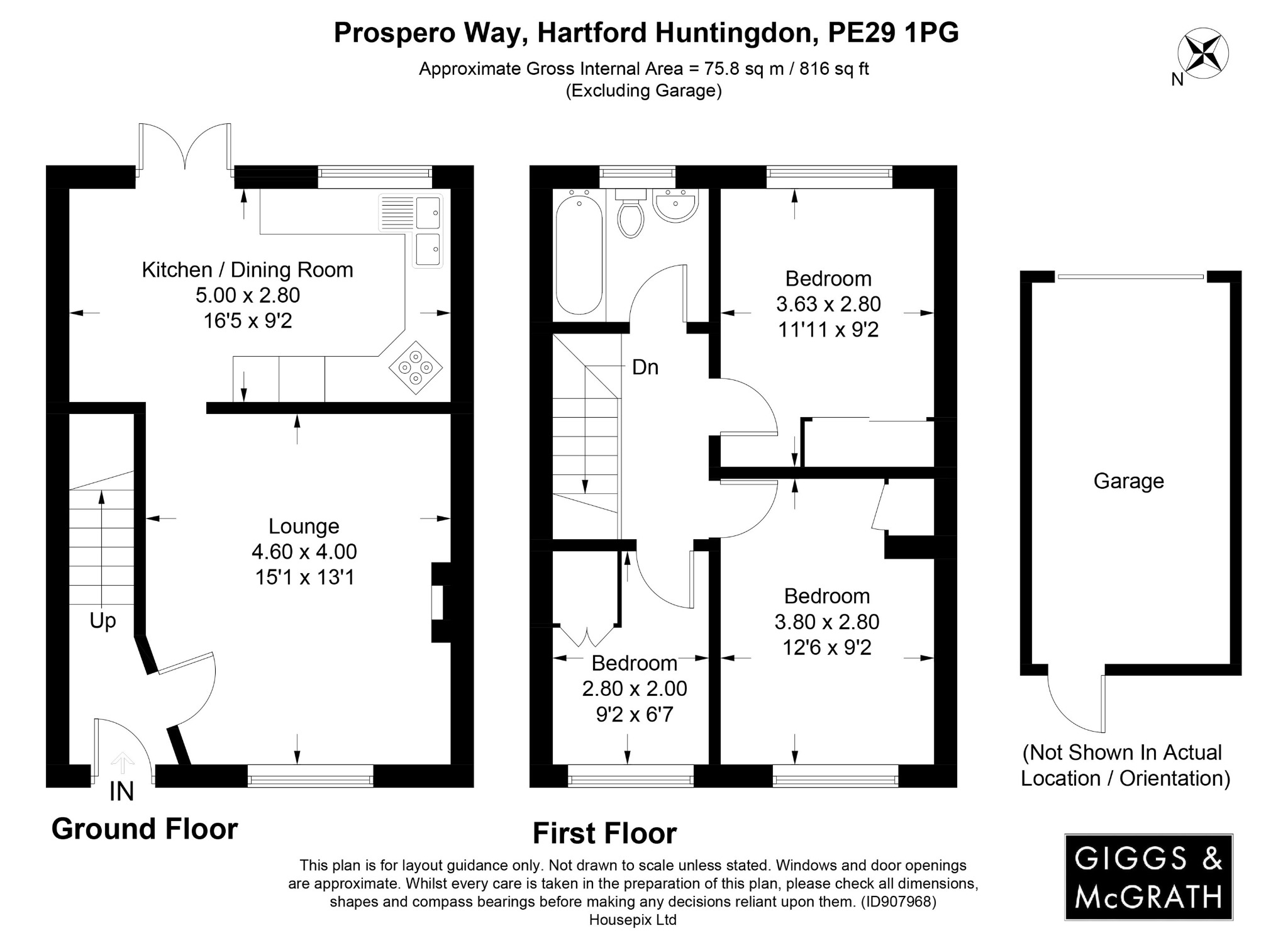 3 bed end of terrace house for sale in Prospero Way, Huntingdon - Property Floorplan