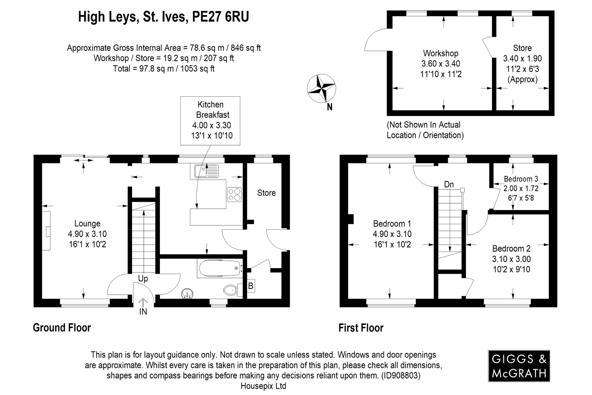 3 bed semi-detached house for sale in High Leys, St Ives - Property Floorplan