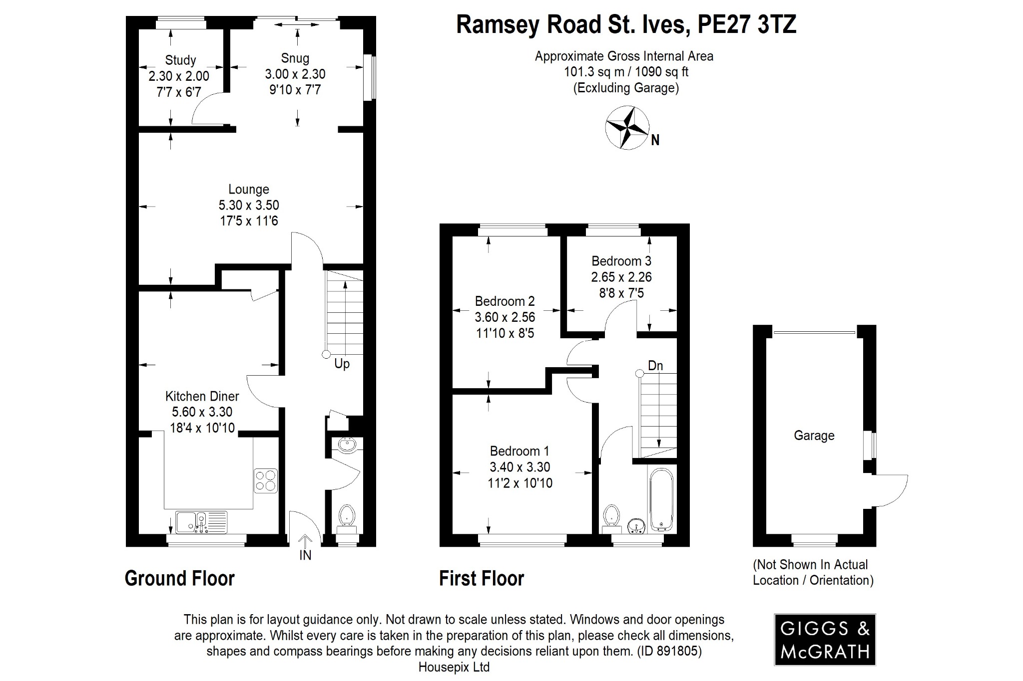 3 bed end of terrace house for sale in Ramsey Road, St. Ives - Property Floorplan