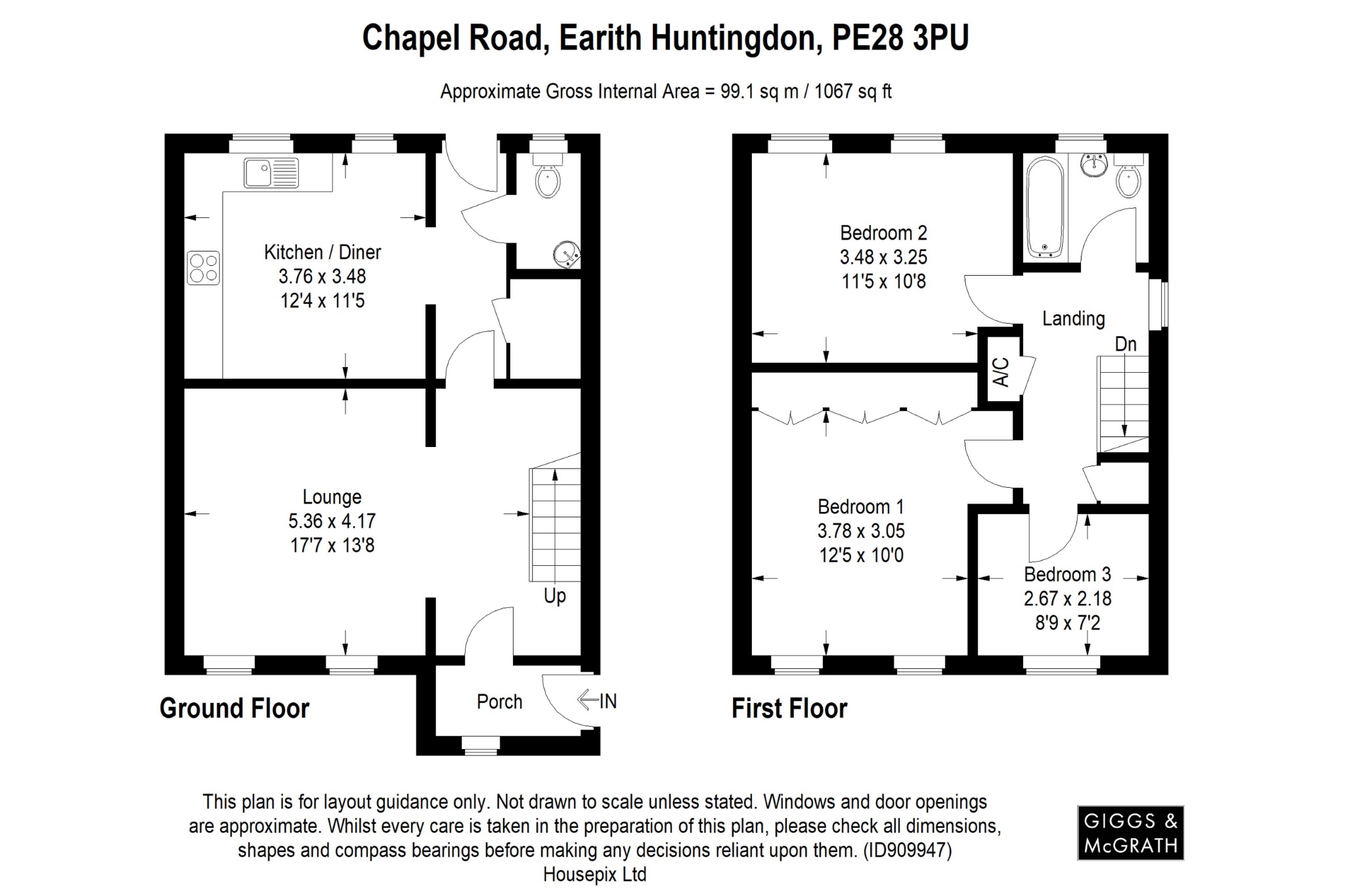 3 bed semi-detached house for sale in Chapel Road, Huntingdon - Property Floorplan