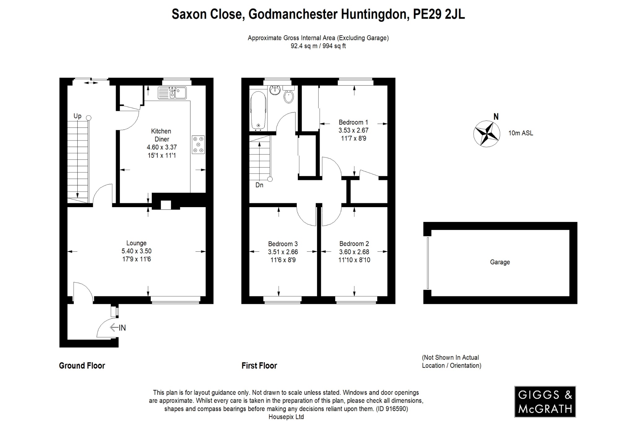 3 bed terraced house for sale in Saxon Close, Huntingdon - Property Floorplan