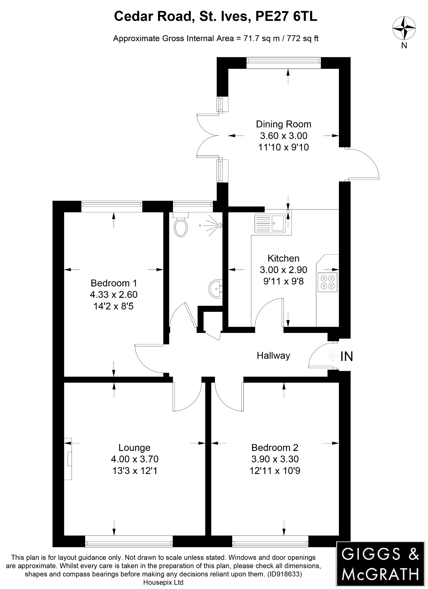 2 bed semi-detached bungalow for sale in Cedar Road, St Ives - Property Floorplan