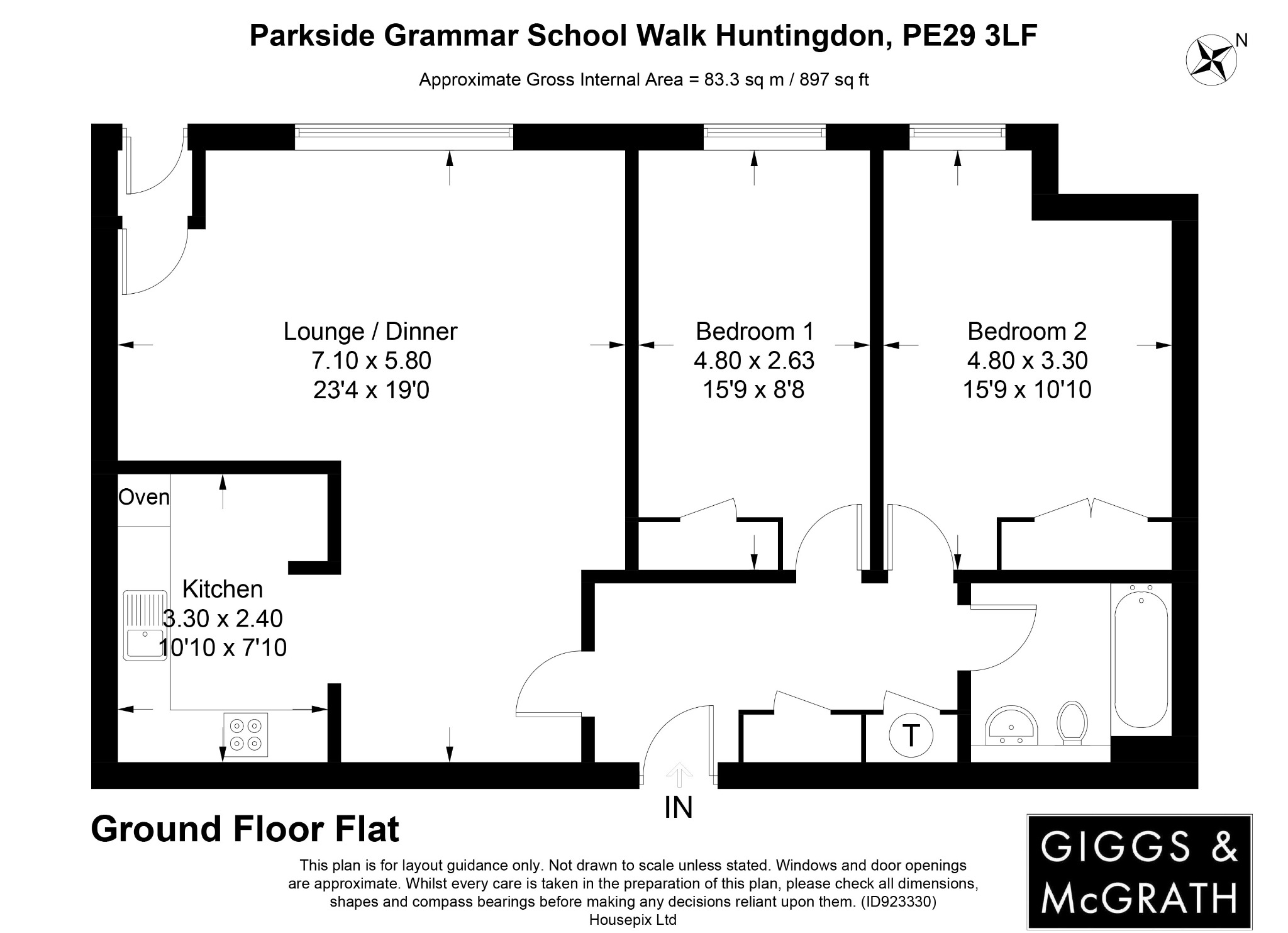 2 bed ground floor flat for sale in Grammar School Walk, Huntingdon - Property Floorplan