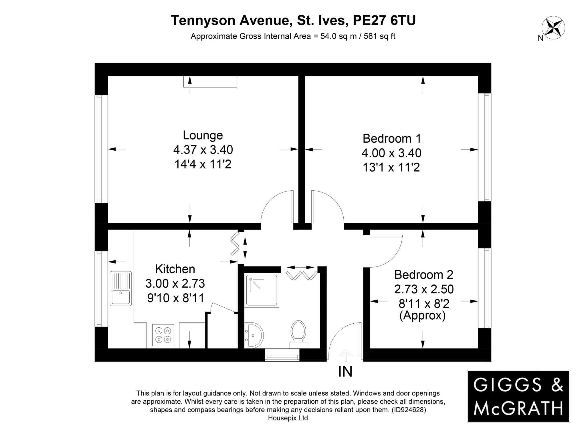 2 bed semi-detached bungalow for sale in Tennyson Avenue, St Ives - Property Floorplan