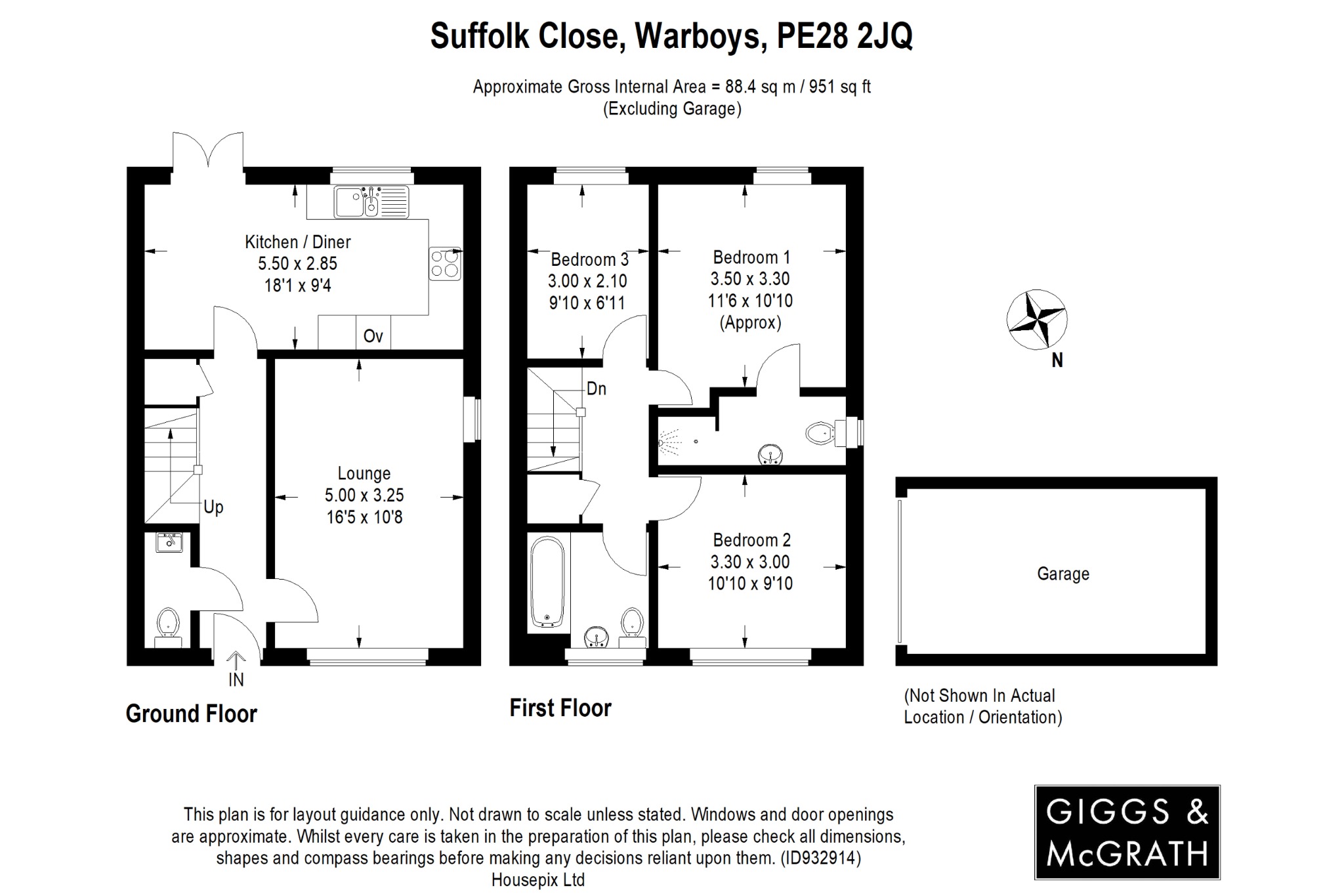 3 bed detached house for sale in Suffolk Close, Huntingdon - Property Floorplan