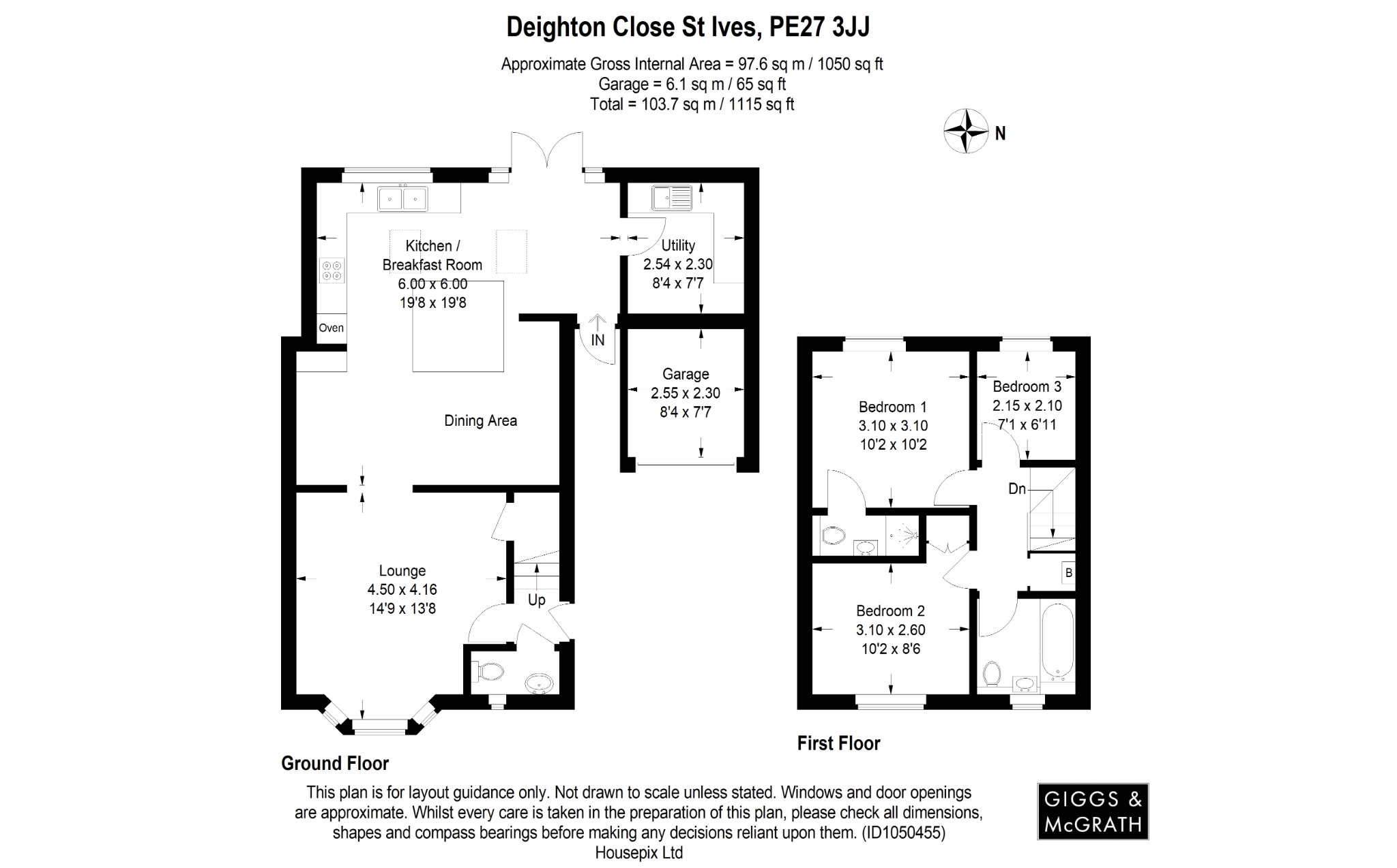 3 bed semi-detached house for sale in Deighton Close, St Ives - Property Floorplan
