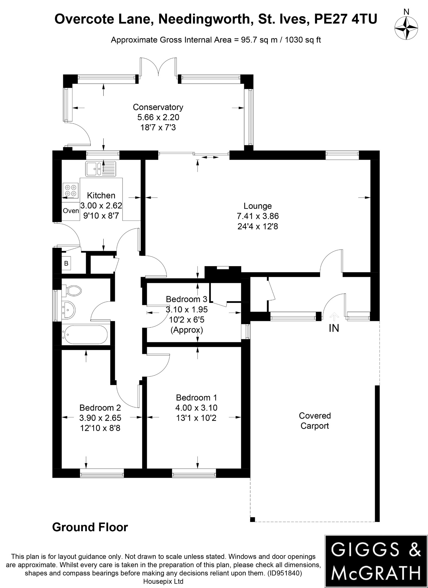 3 bed semi-detached bungalow for sale in Overcote Lane, St Ives - Property Floorplan