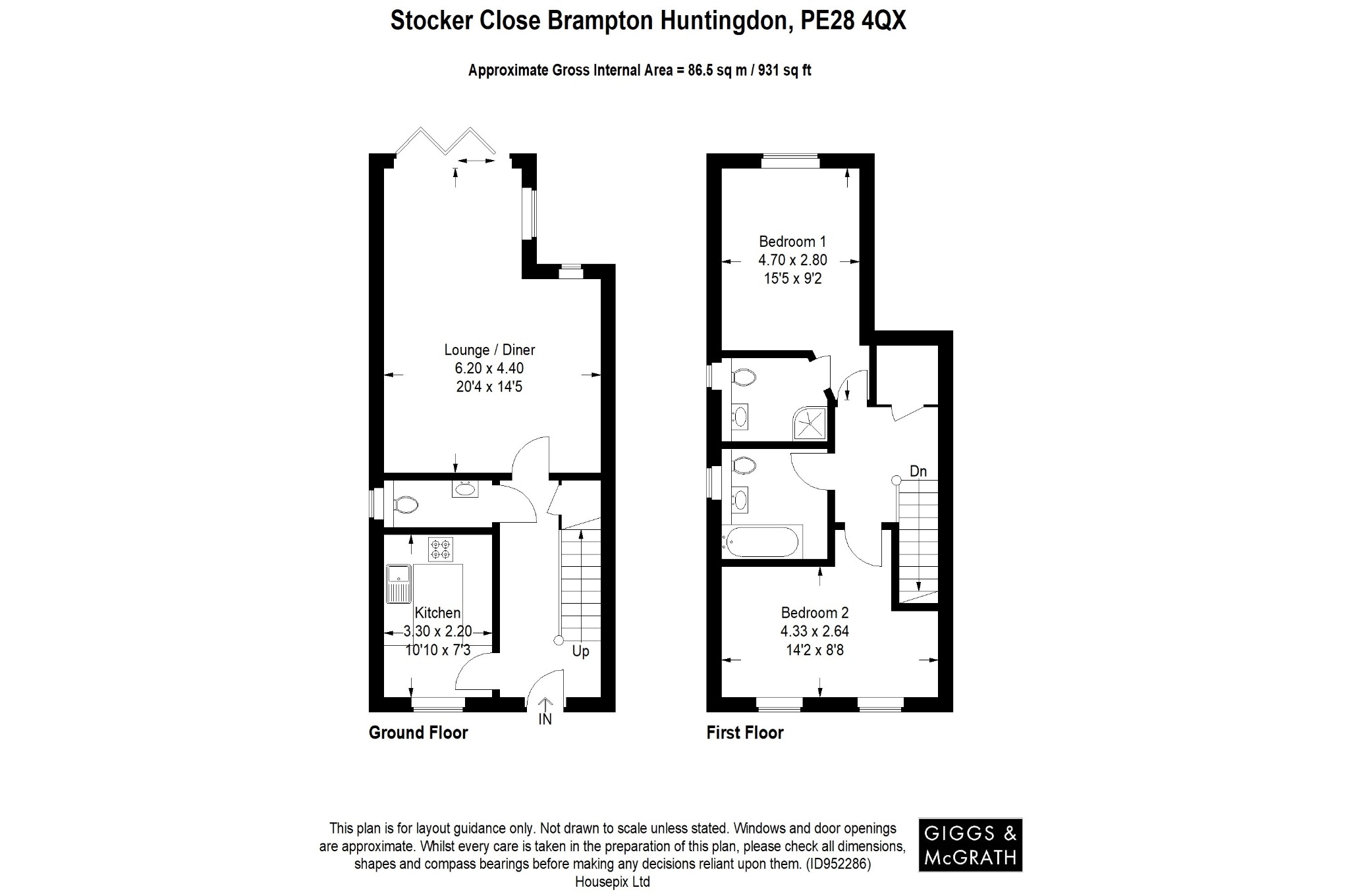 2 bed end of terrace house for sale in Stocker Close, Huntingdon - Property Floorplan