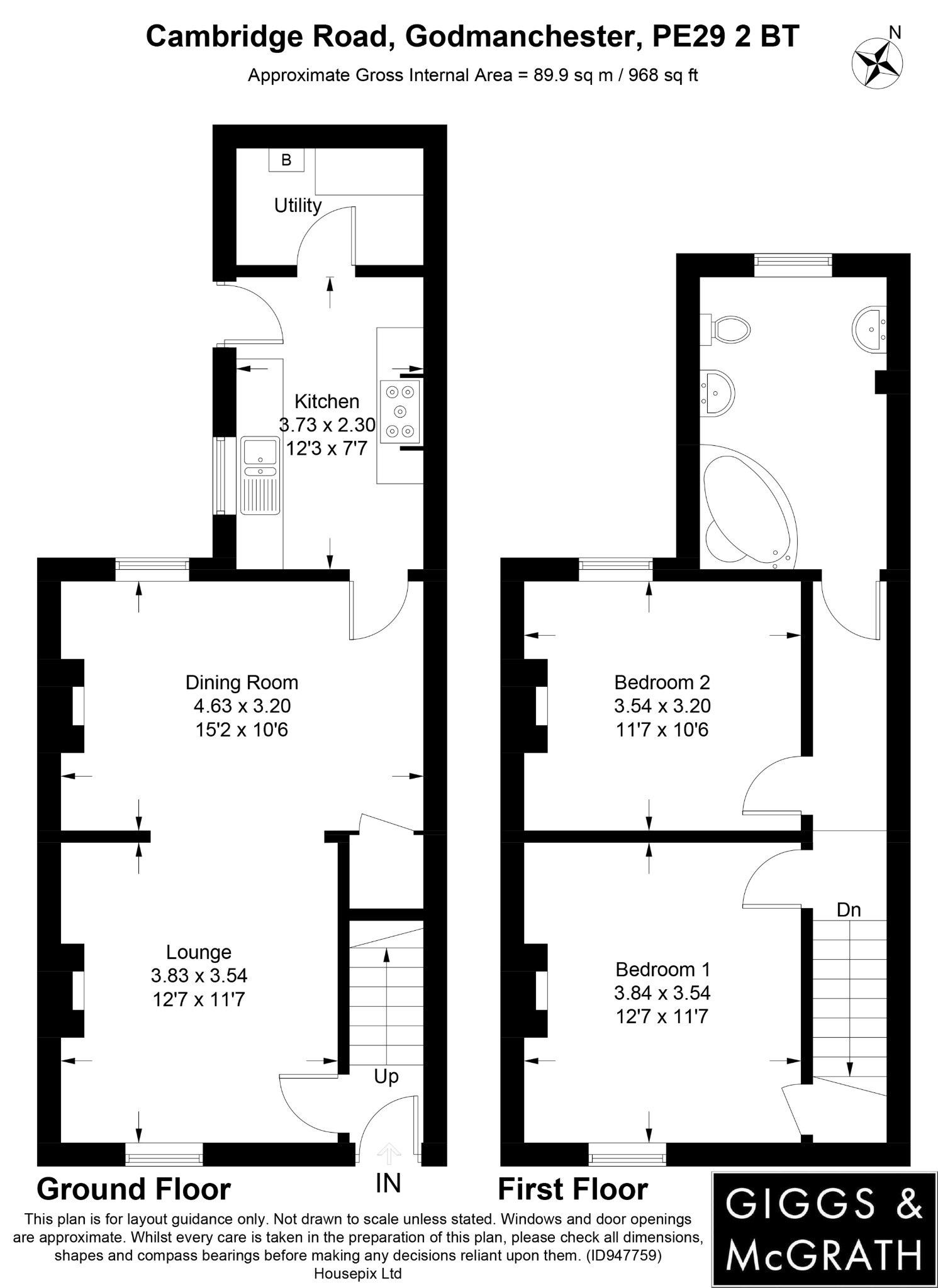 2 bed end of terrace house for sale in Cambridge Road, Huntingdon - Property Floorplan