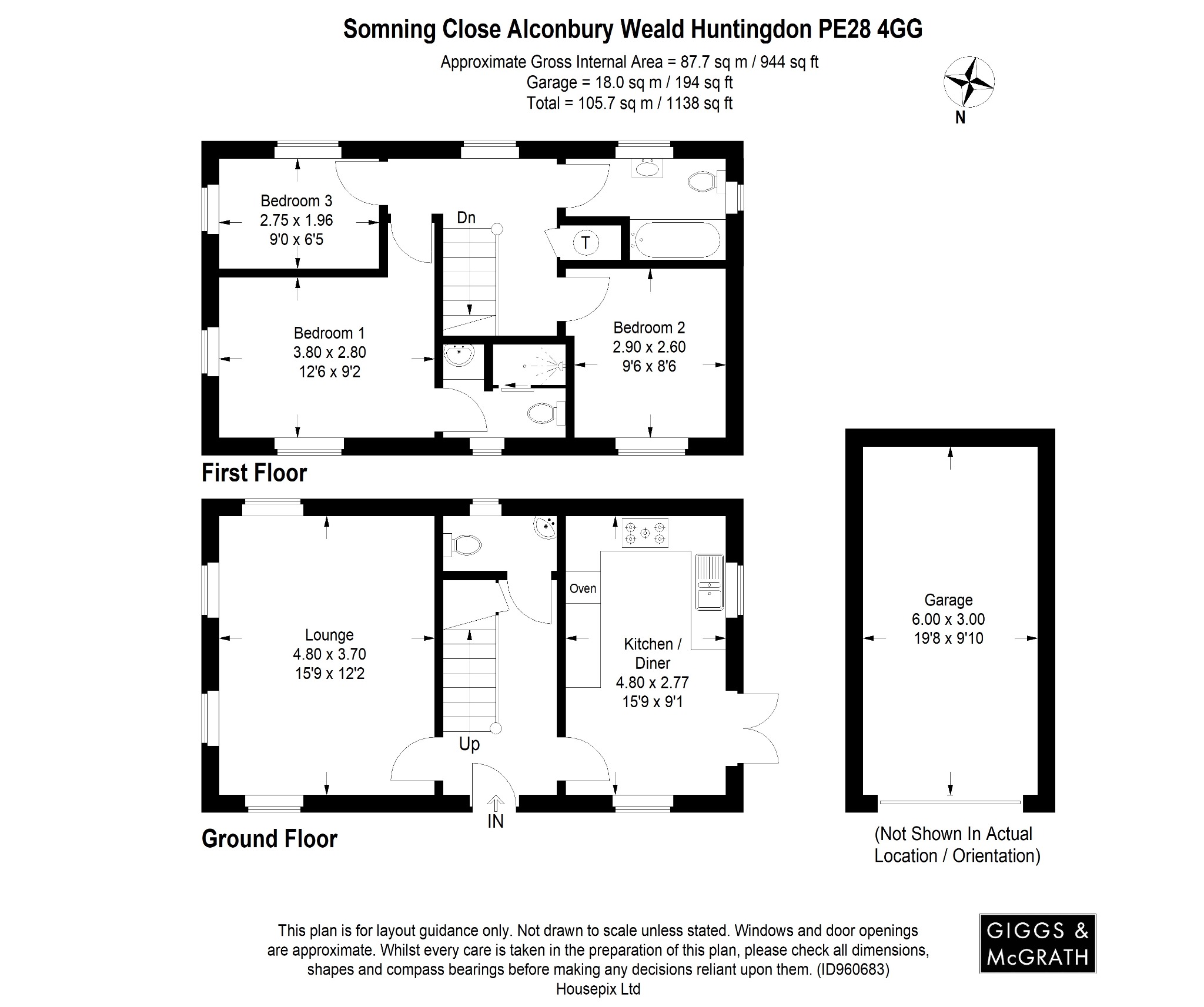 3 bed detached house for sale in Somning Close, Huntingdon - Property Floorplan