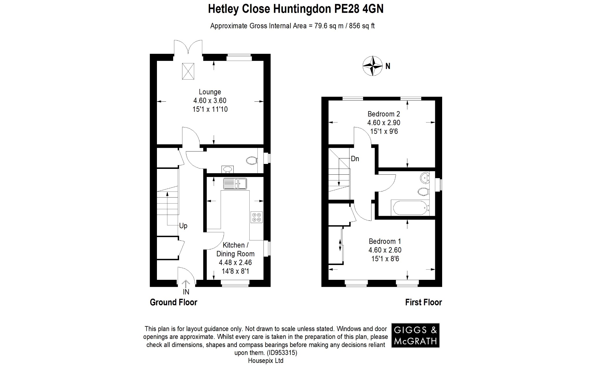 2 bed semi-detached house for sale in Hetley Close, Huntingdon - Property Floorplan