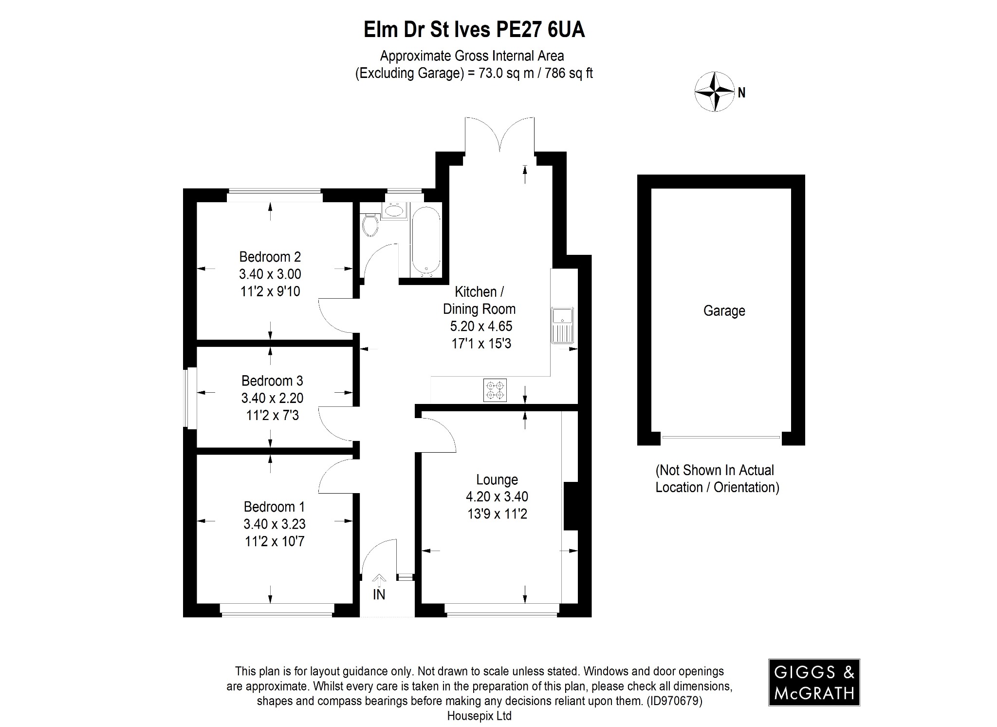 3 bed semi-detached bungalow for sale in Elm Drive, St Ives - Property Floorplan