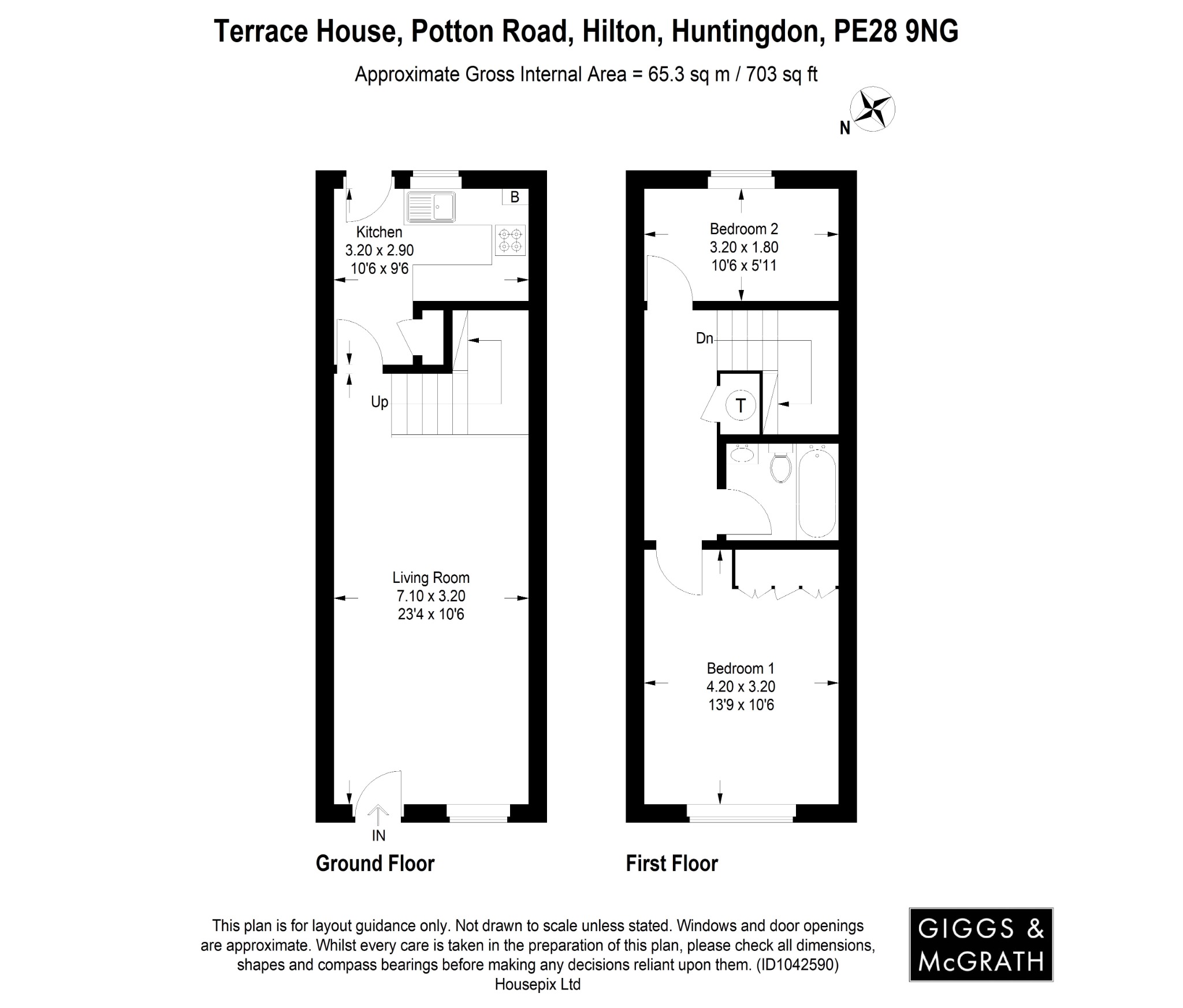 2 bed terraced house for sale in Potton Road, Huntingdon - Property Floorplan