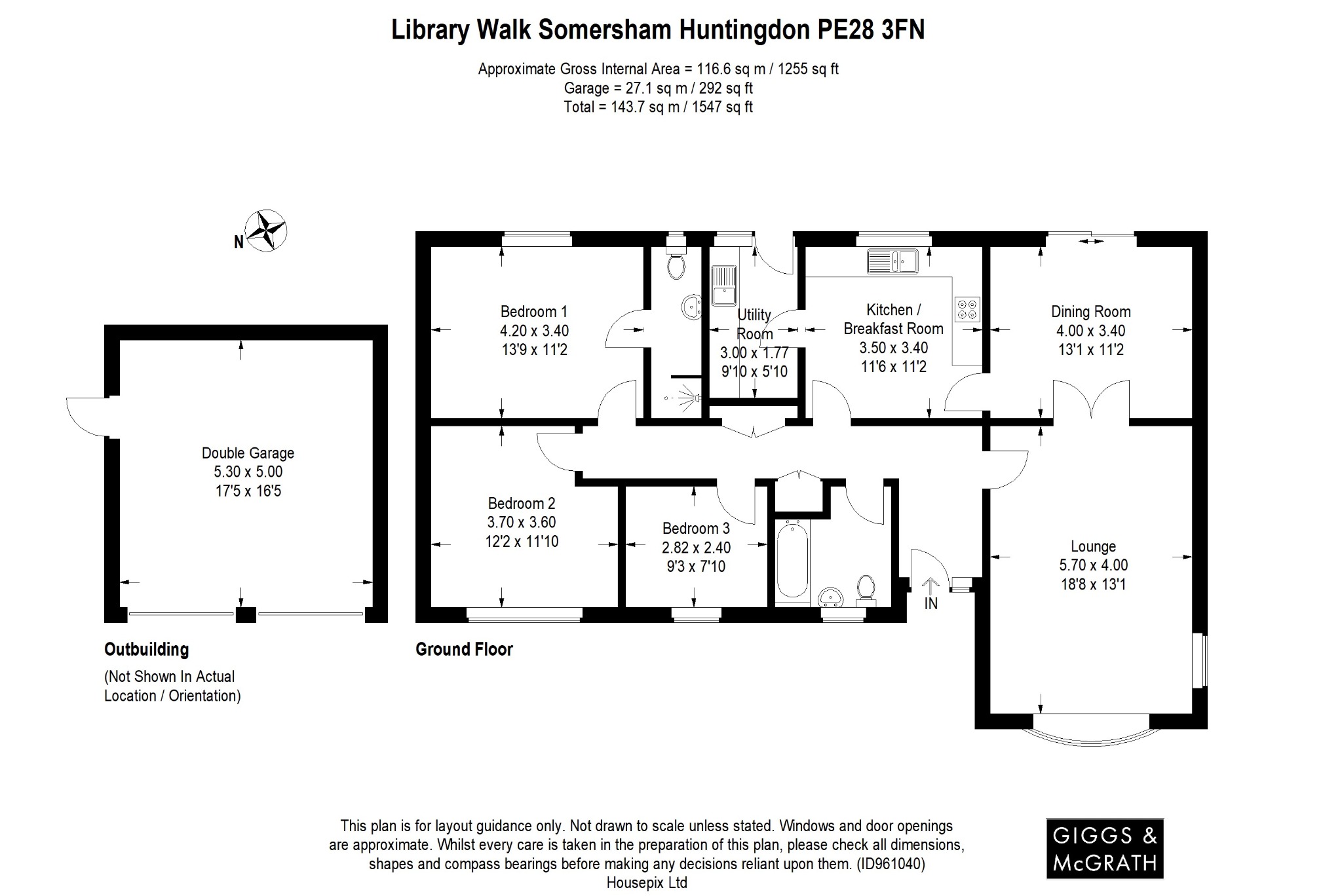 3 bed detached bungalow for sale in Library Walk, Huntingdon - Property Floorplan