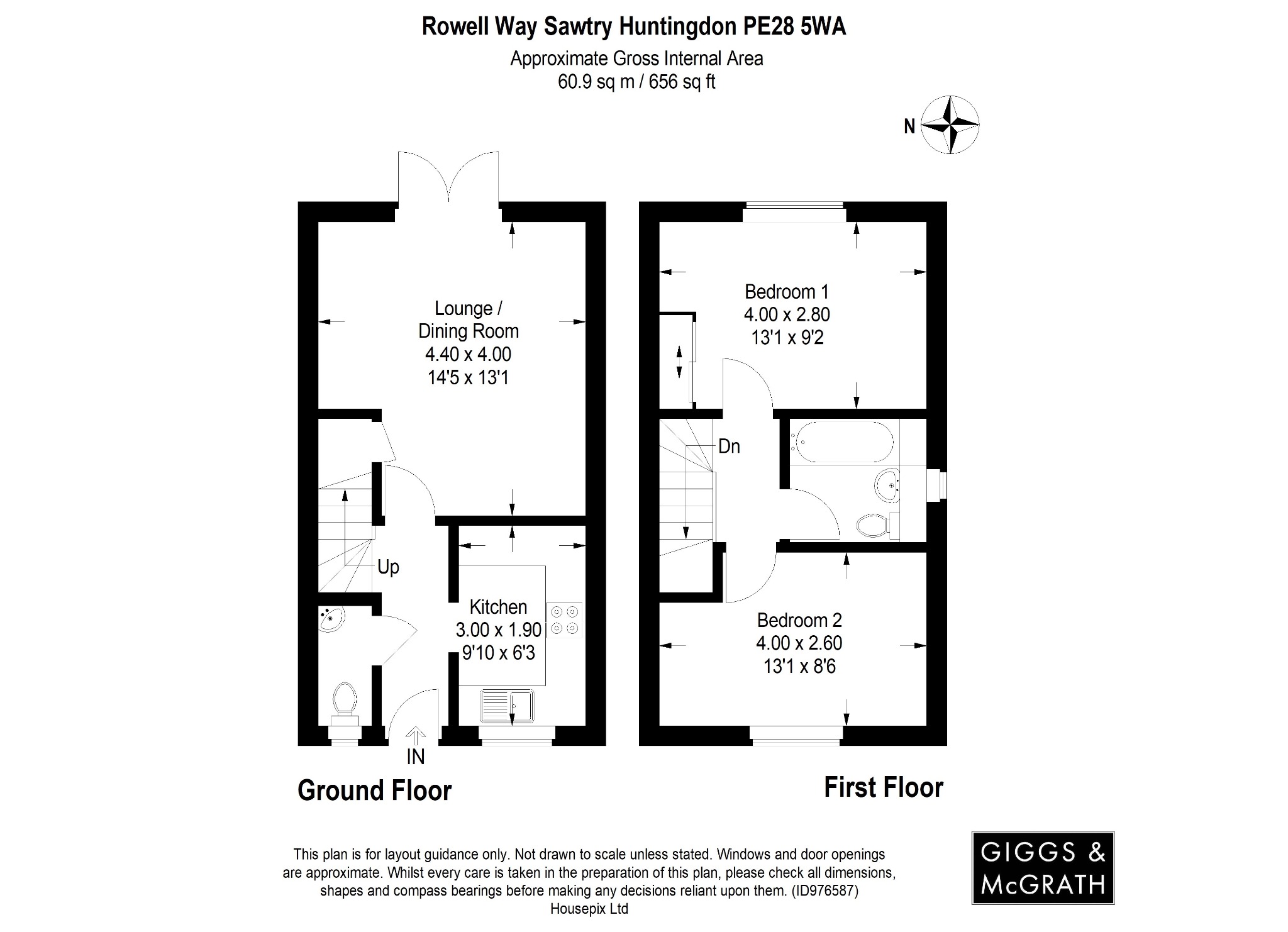 2 bed semi-detached house for sale in Rowell Way, Huntingdon - Property Floorplan