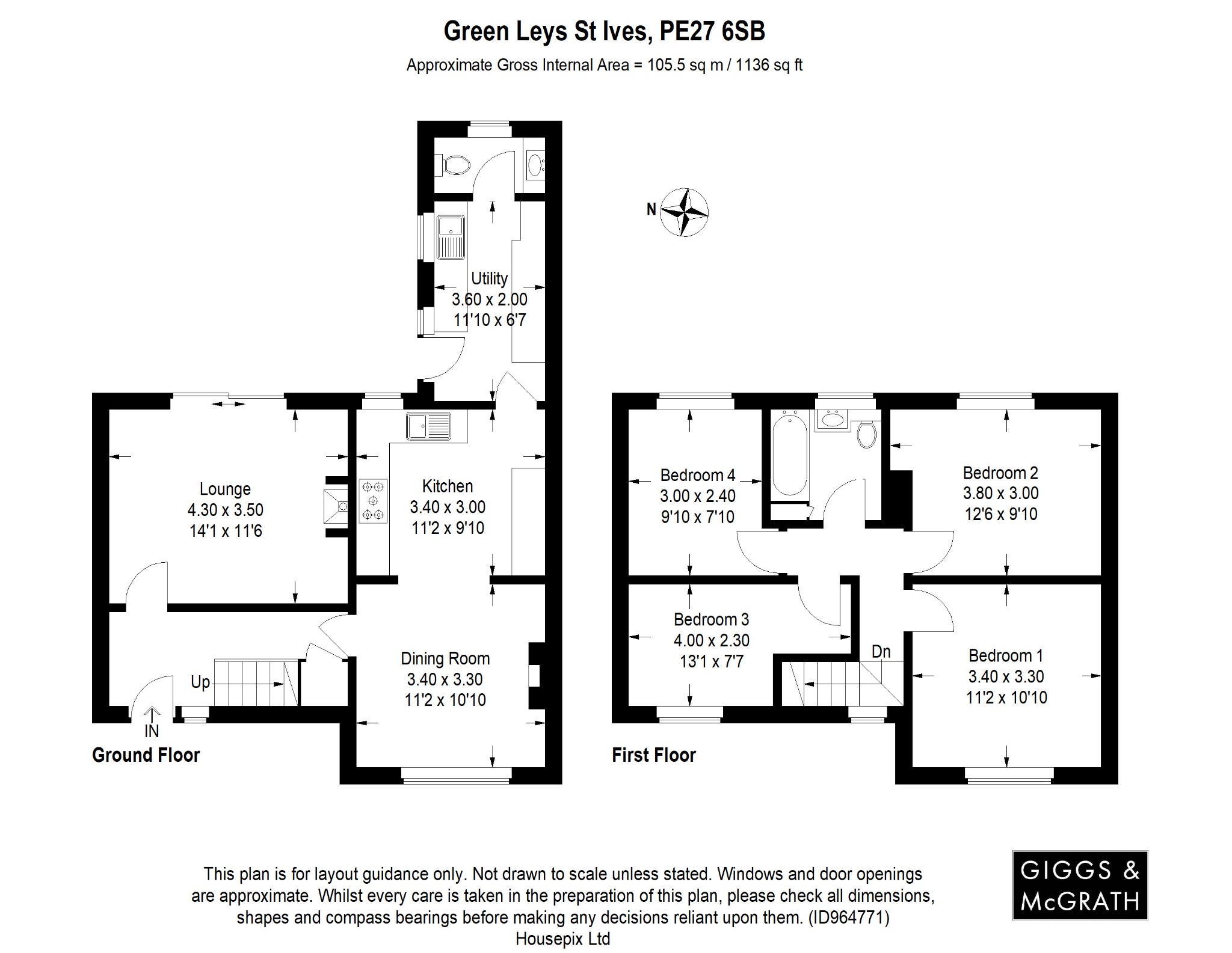 4 bed terraced house for sale in Green Leys, St Ives - Property Floorplan