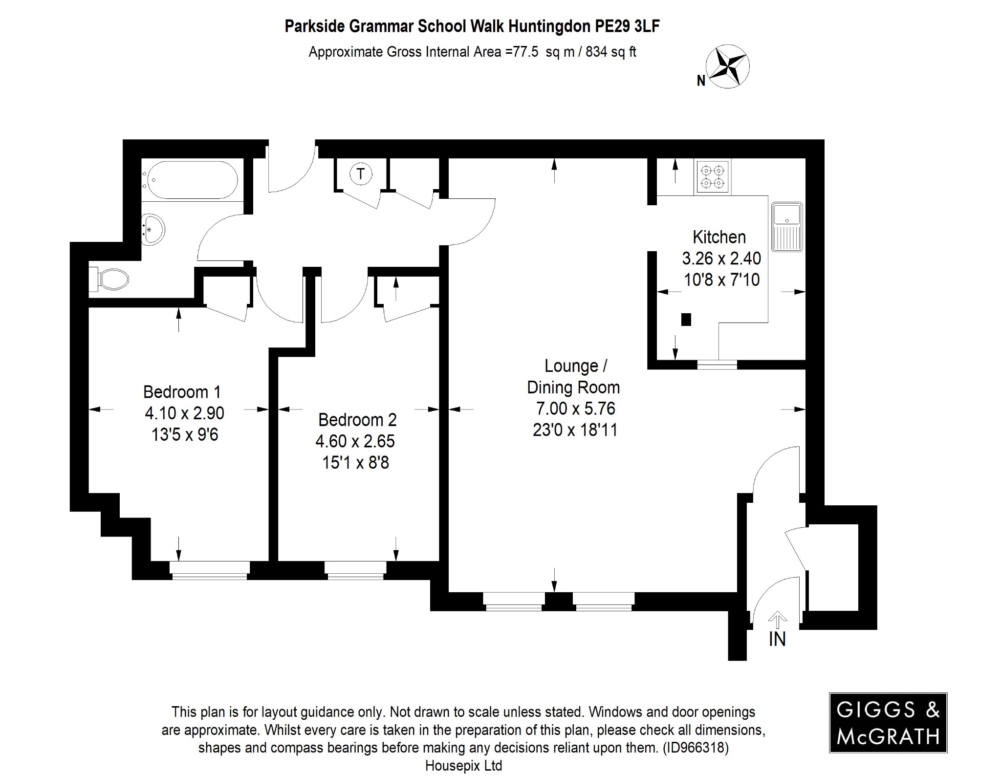 2 bed ground floor flat for sale in Grammar School Walk, Huntingdon - Property Floorplan