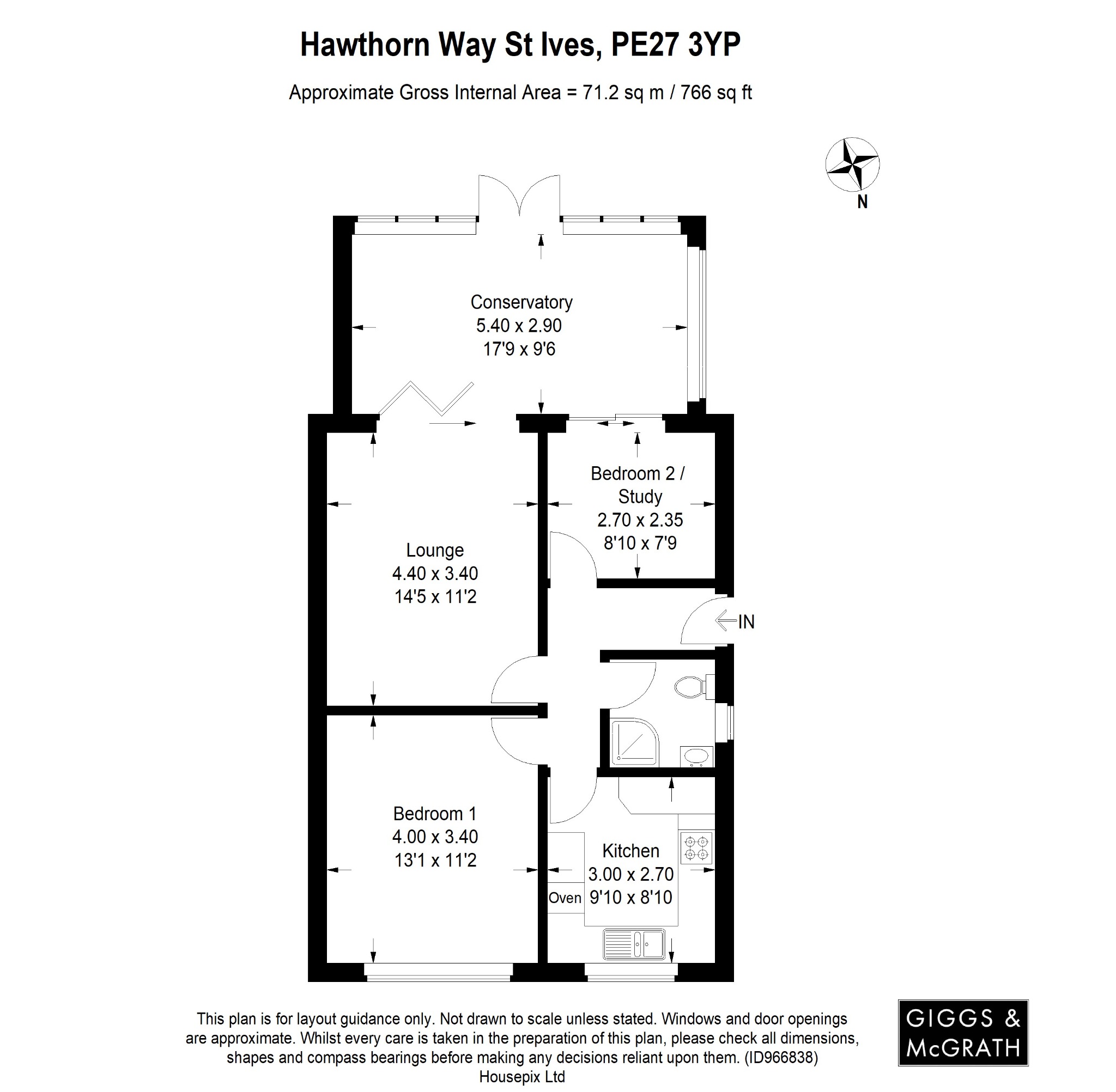 2 bed semi-detached bungalow for sale in Hawthorn Way, St Ives - Property Floorplan
