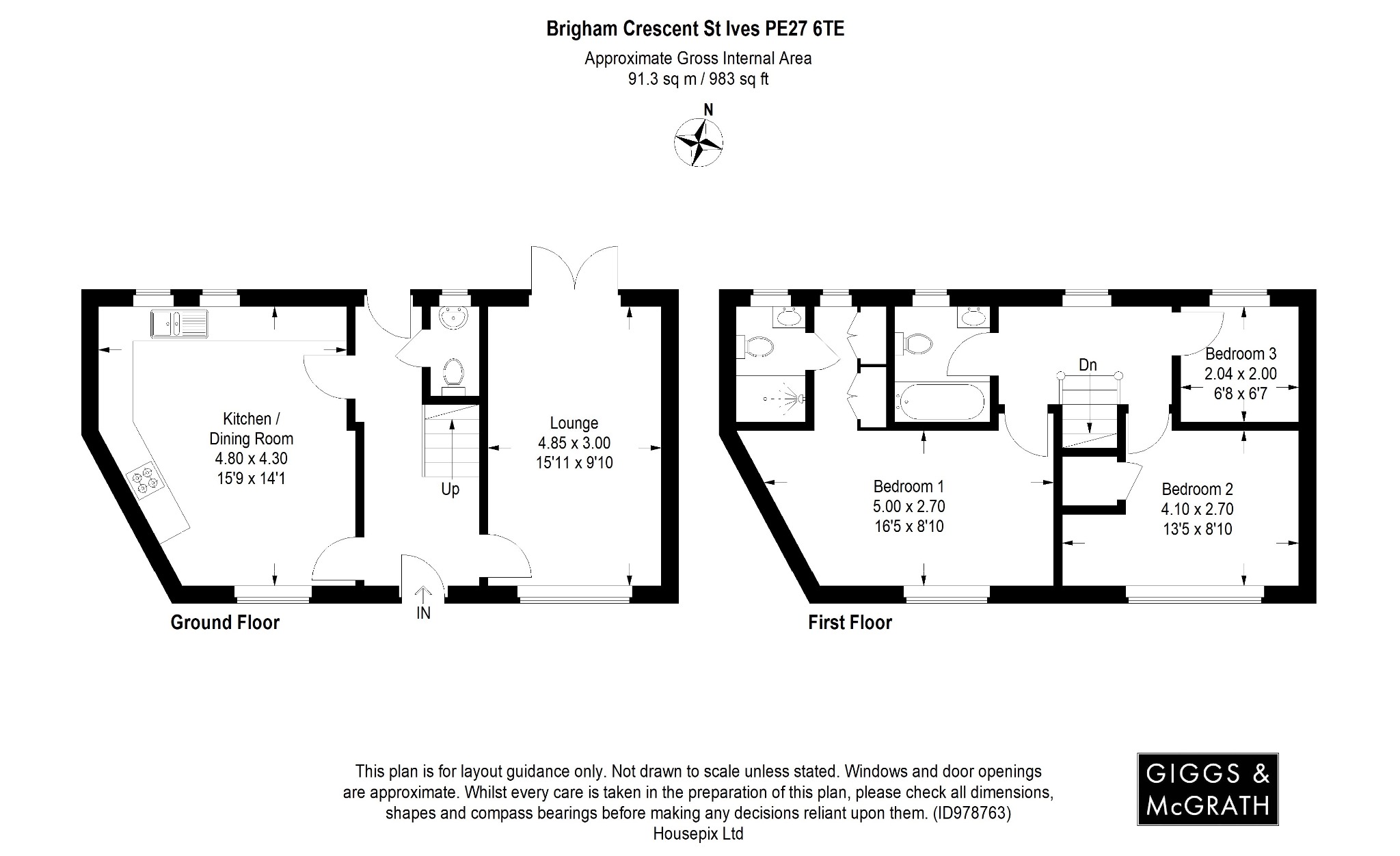 3 bed semi-detached house for sale in Brigham Crescent, St Ives - Property Floorplan