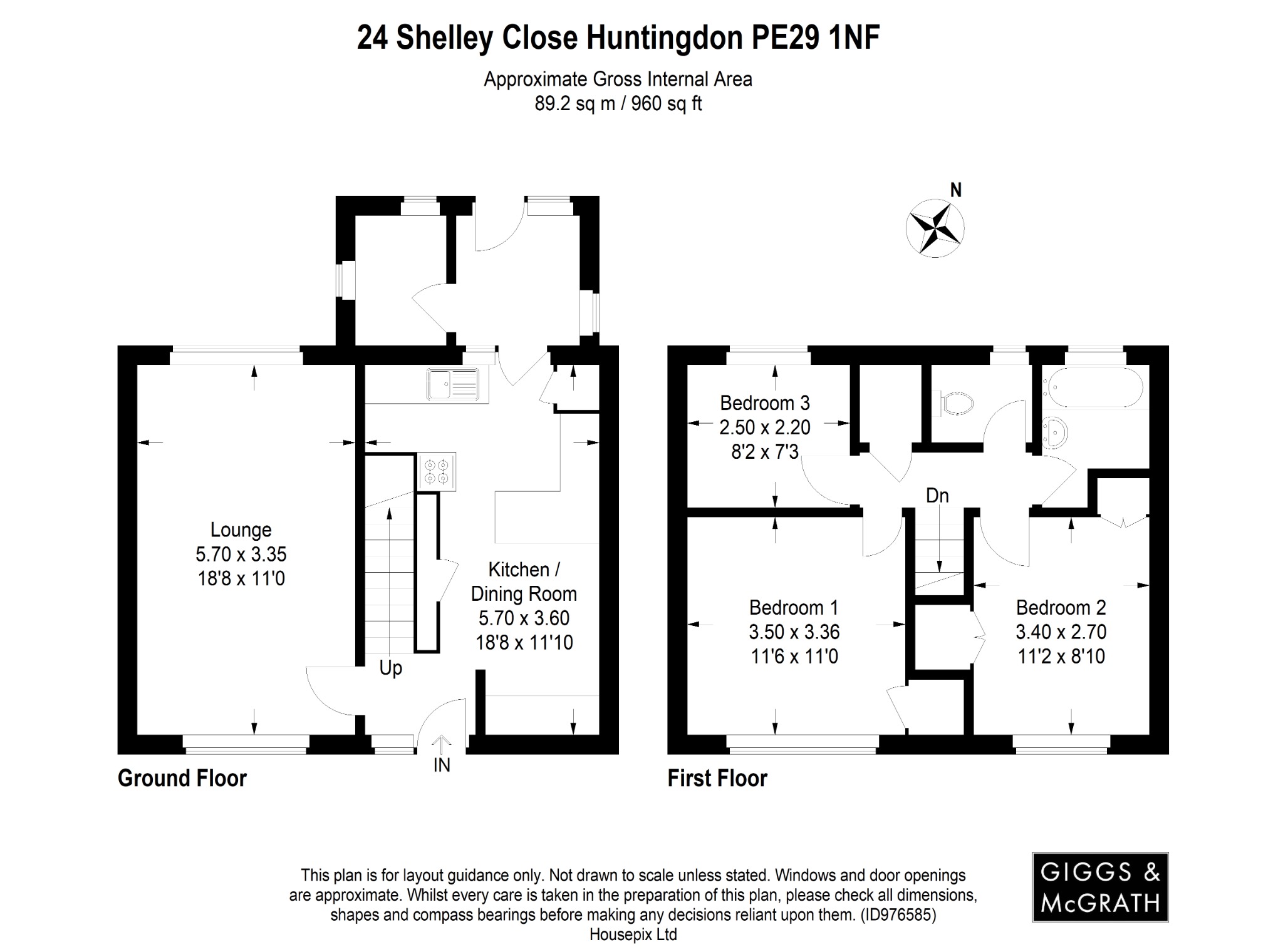 3 bed terraced house for sale in Shelley Close, Huntingdon - Property Floorplan