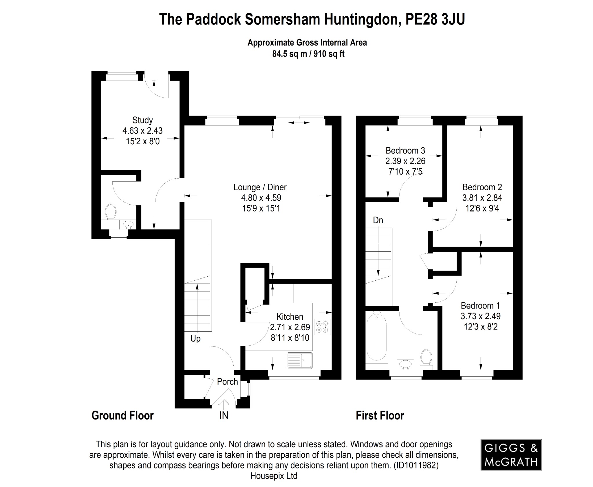 3 bed link detached house for sale in The Paddock, Huntingdon - Property Floorplan