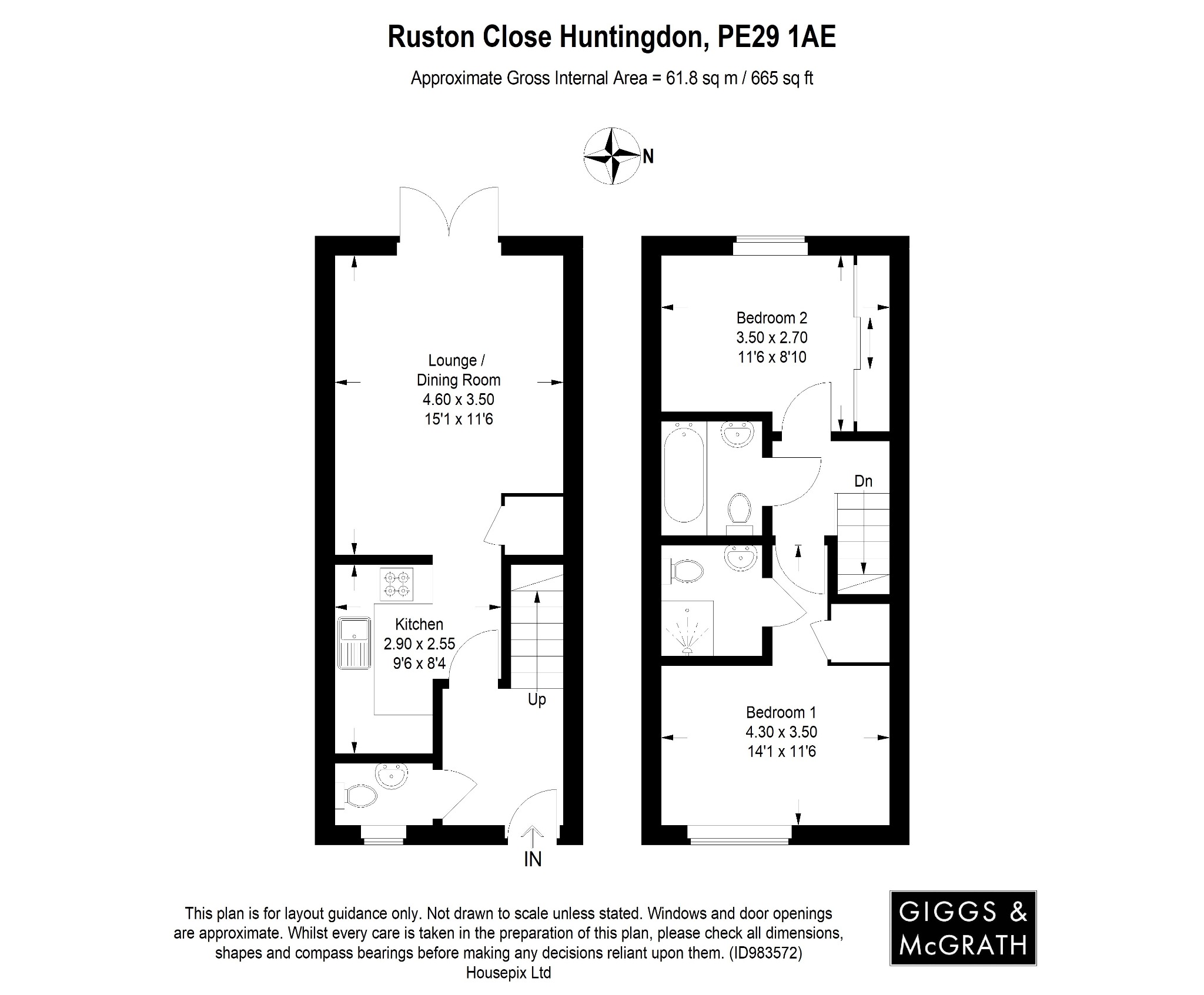 2 bed terraced house for sale in Ruston Close, Huntingdon - Property Floorplan