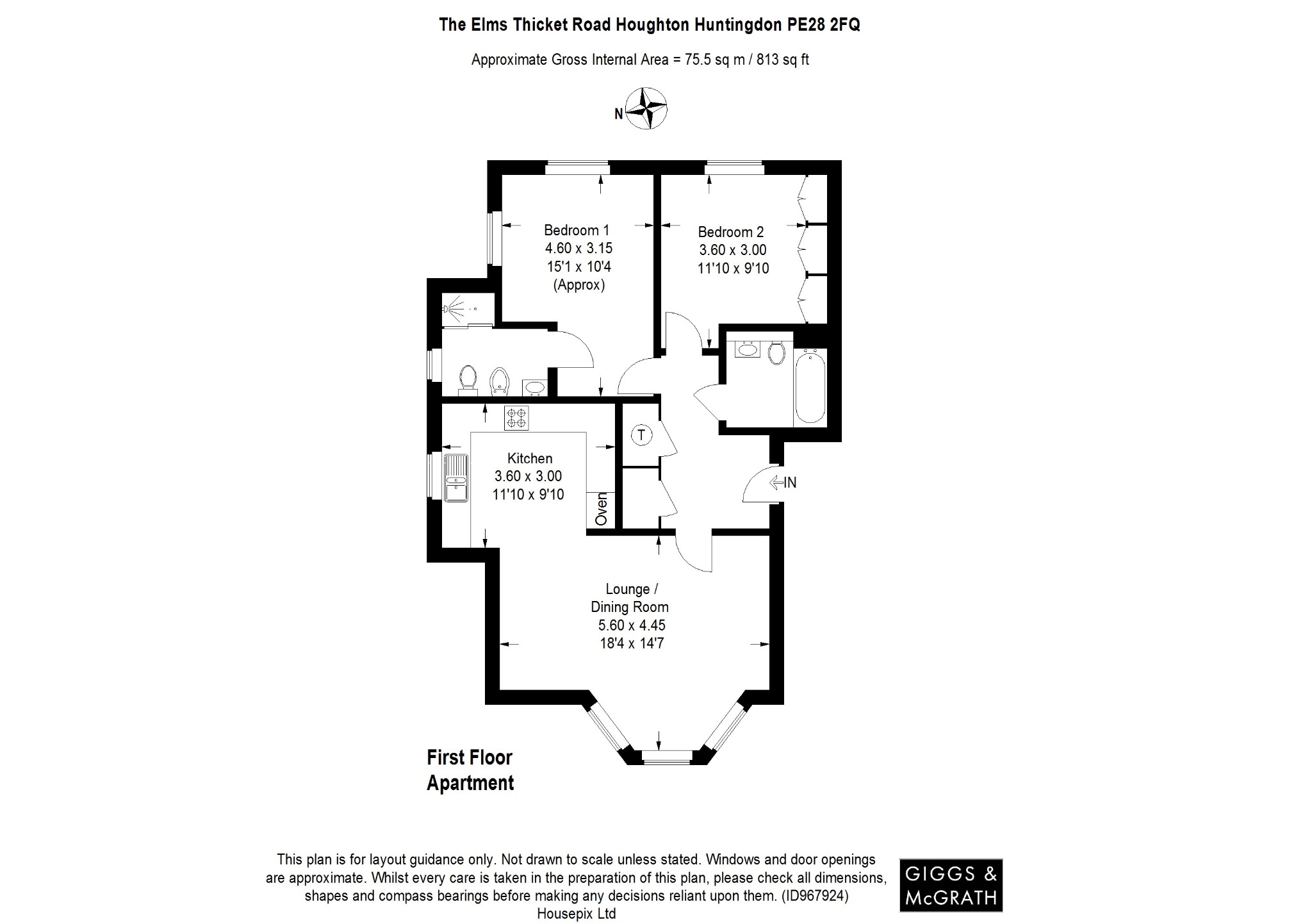 2 bed flat for sale in Thicket Road, Huntingdon - Property Floorplan