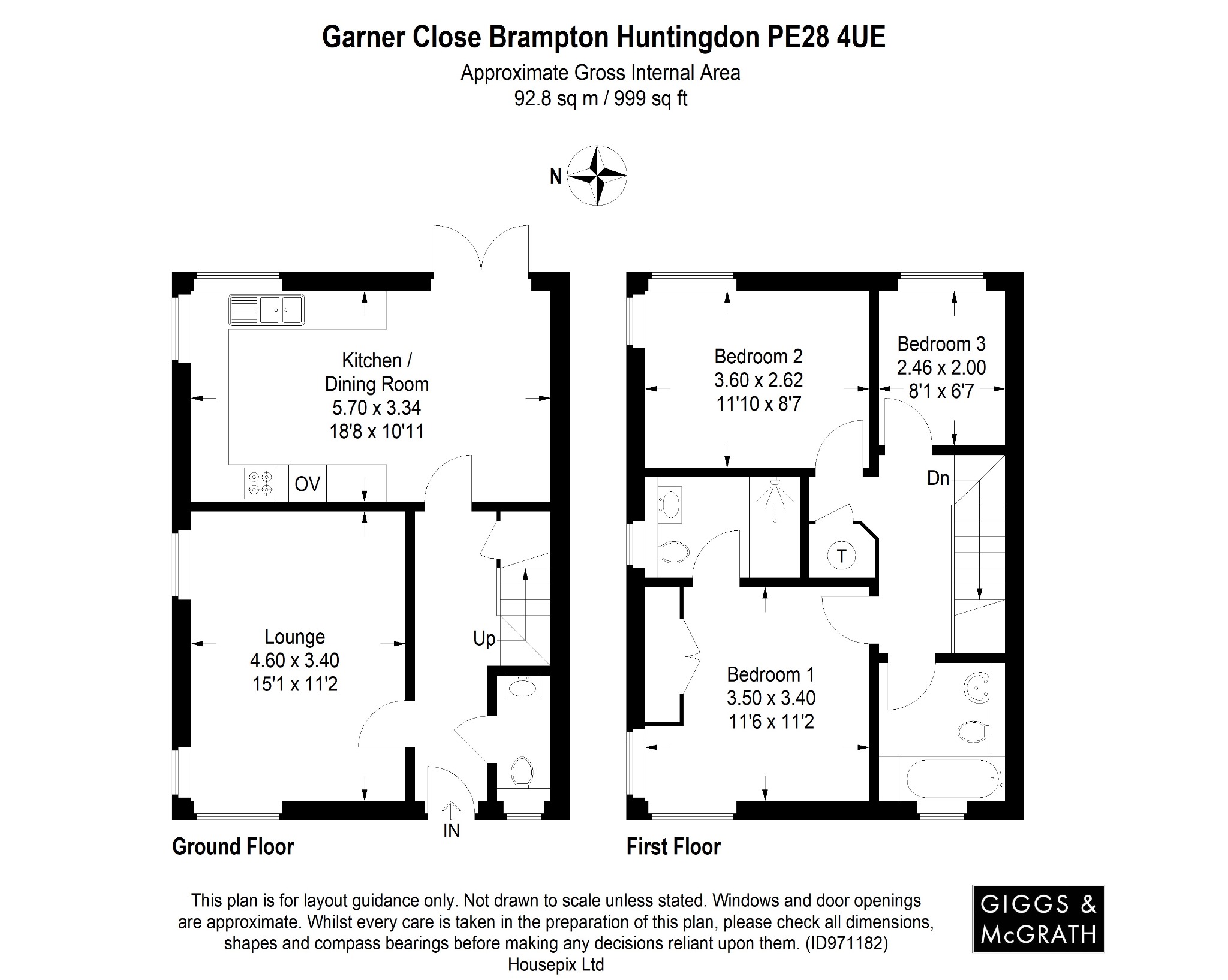 3 bed end of terrace house for sale in Garner Close, Huntingdon - Property Floorplan