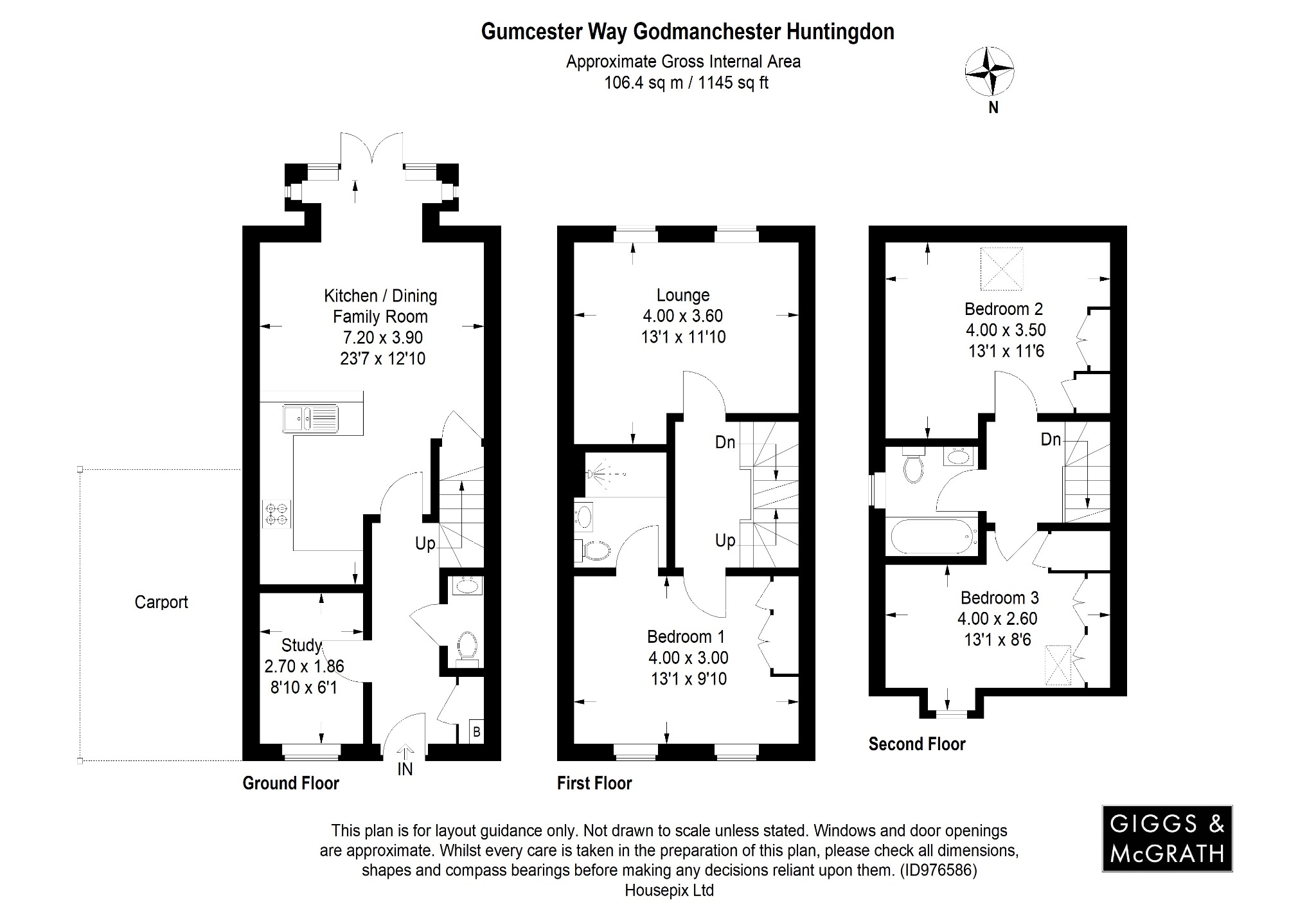3 bed semi-detached house for sale in Gumcester Way, Huntingdon - Property Floorplan
