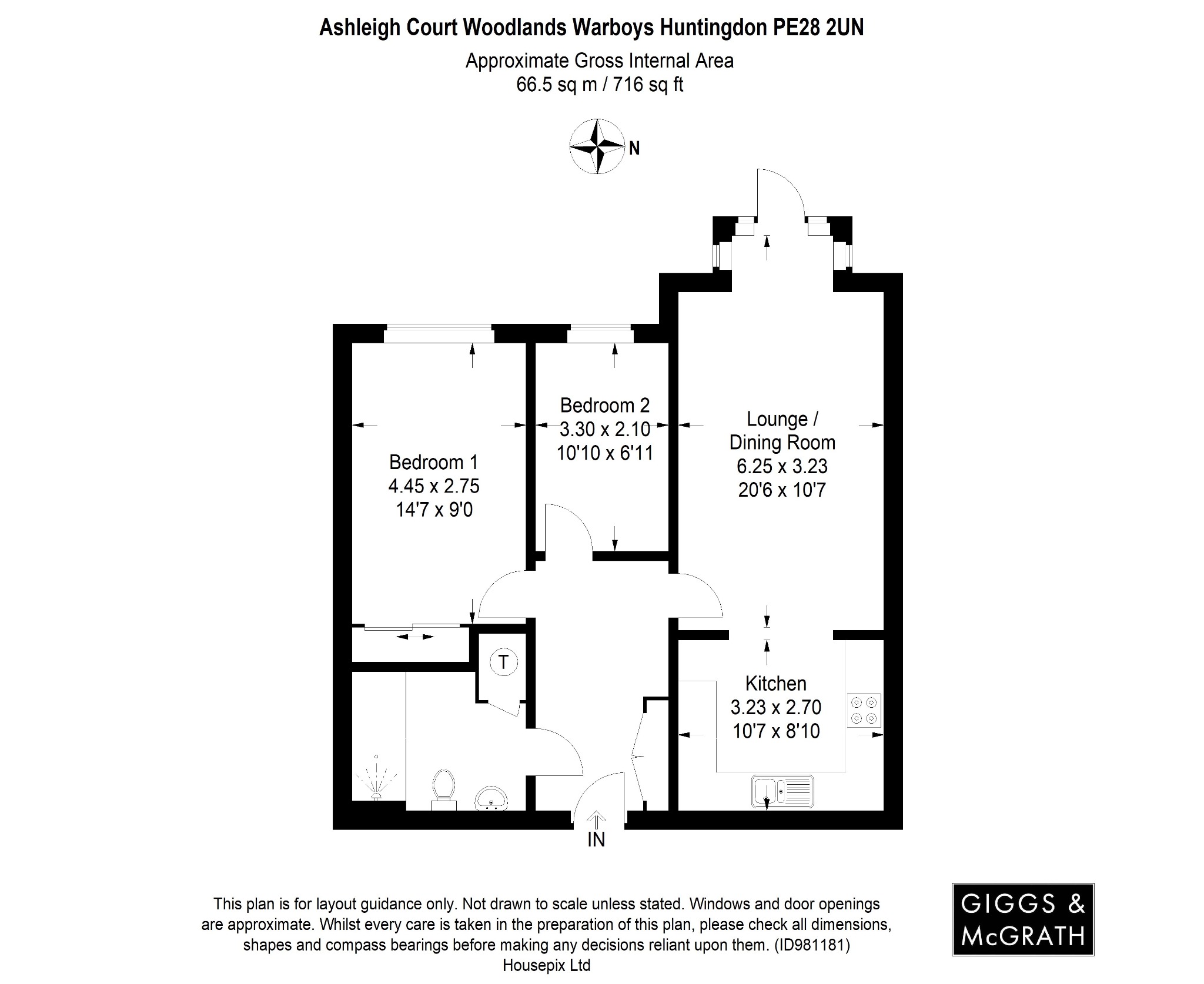2 bed ground floor flat for sale in Woodlands, Huntingdon - Property Floorplan