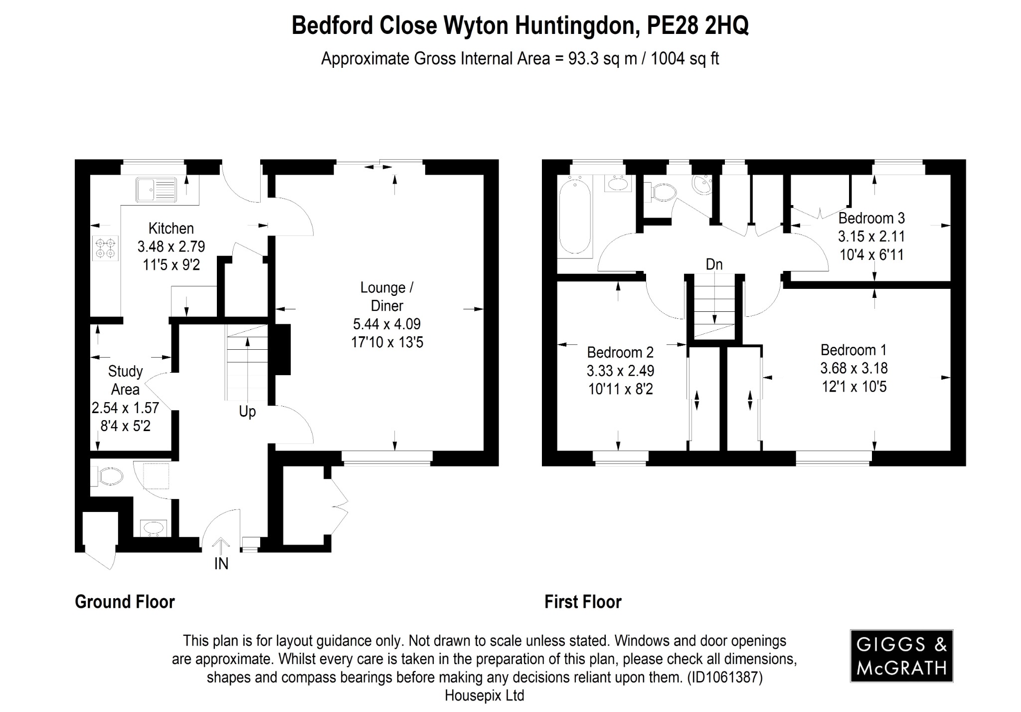 3 bed terraced house for sale in Bedford Close, Huntingdon - Property Floorplan