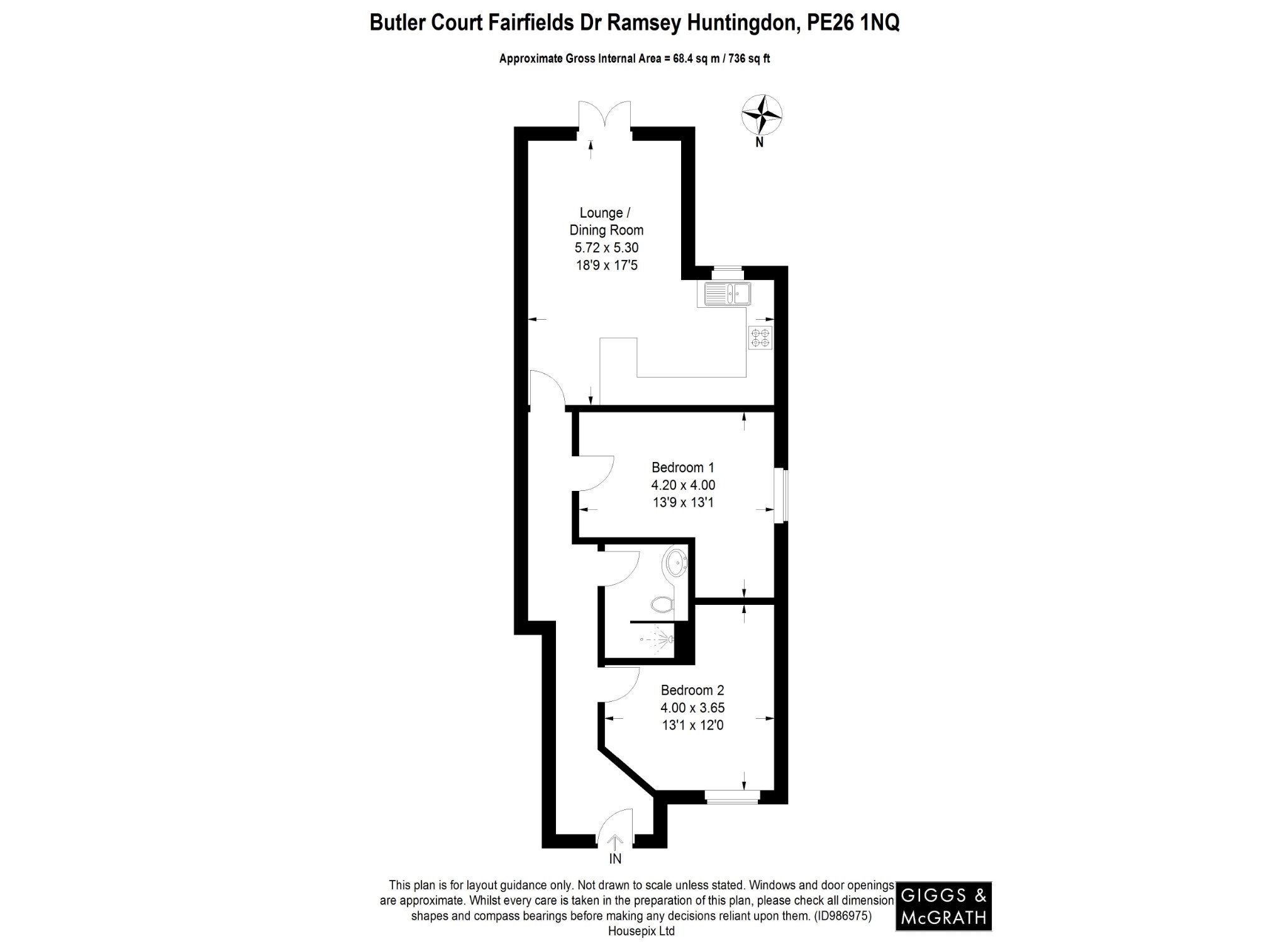 2 bed ground floor flat for sale in Fairfields Drive, Huntingdon - Property Floorplan