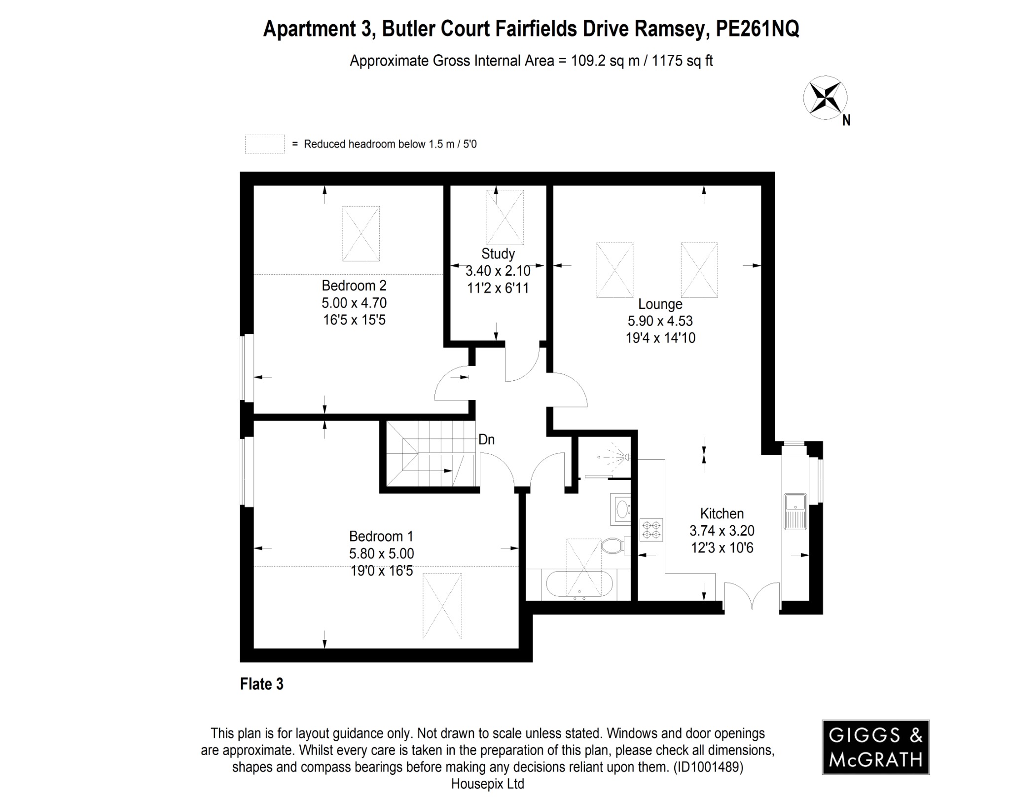 3 bed flat for sale in Fairfields Drive, Huntingdon - Property Floorplan