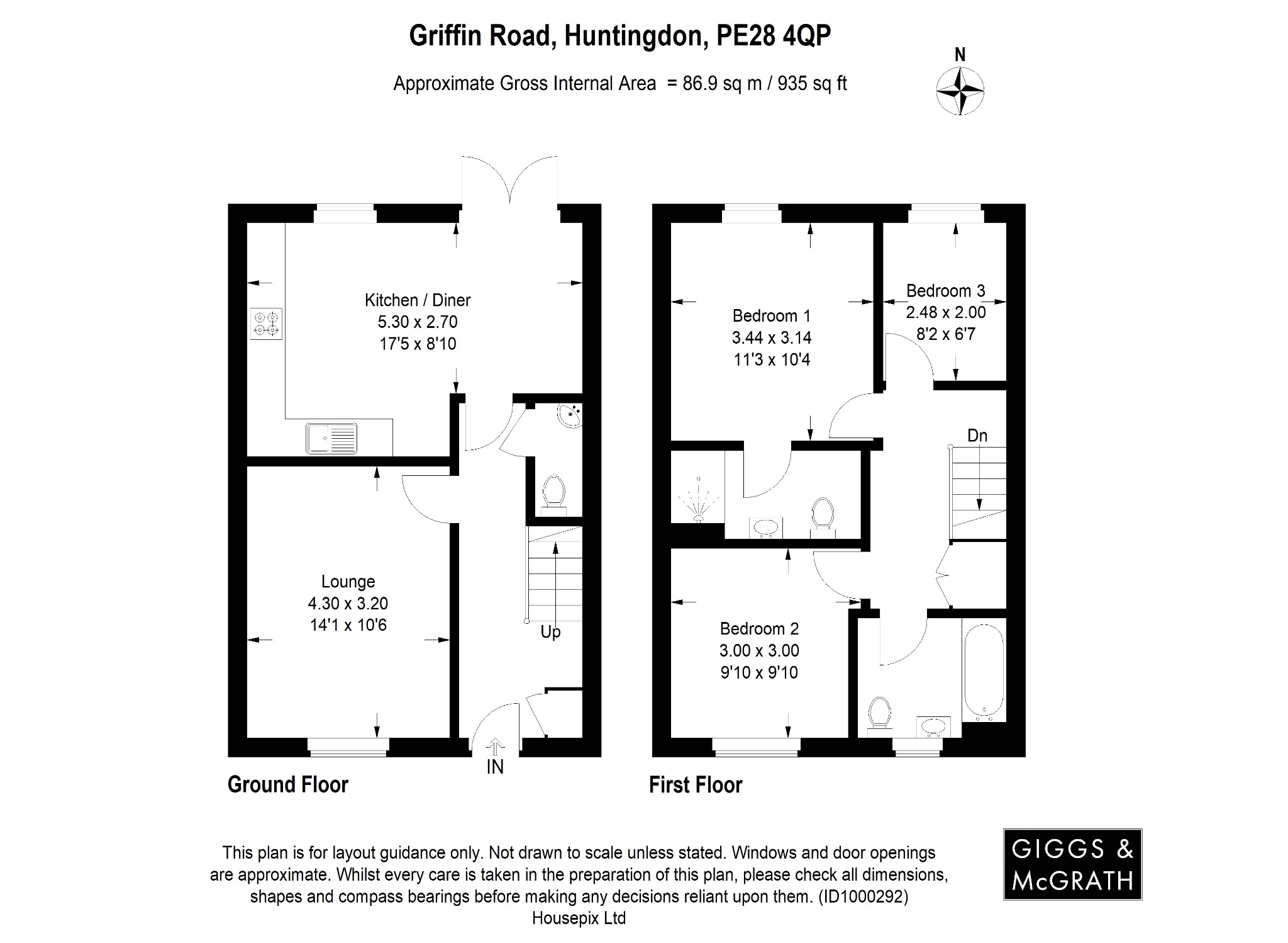 3 bed semi-detached house for sale in Griffin Road, Huntingdon - Property Floorplan
