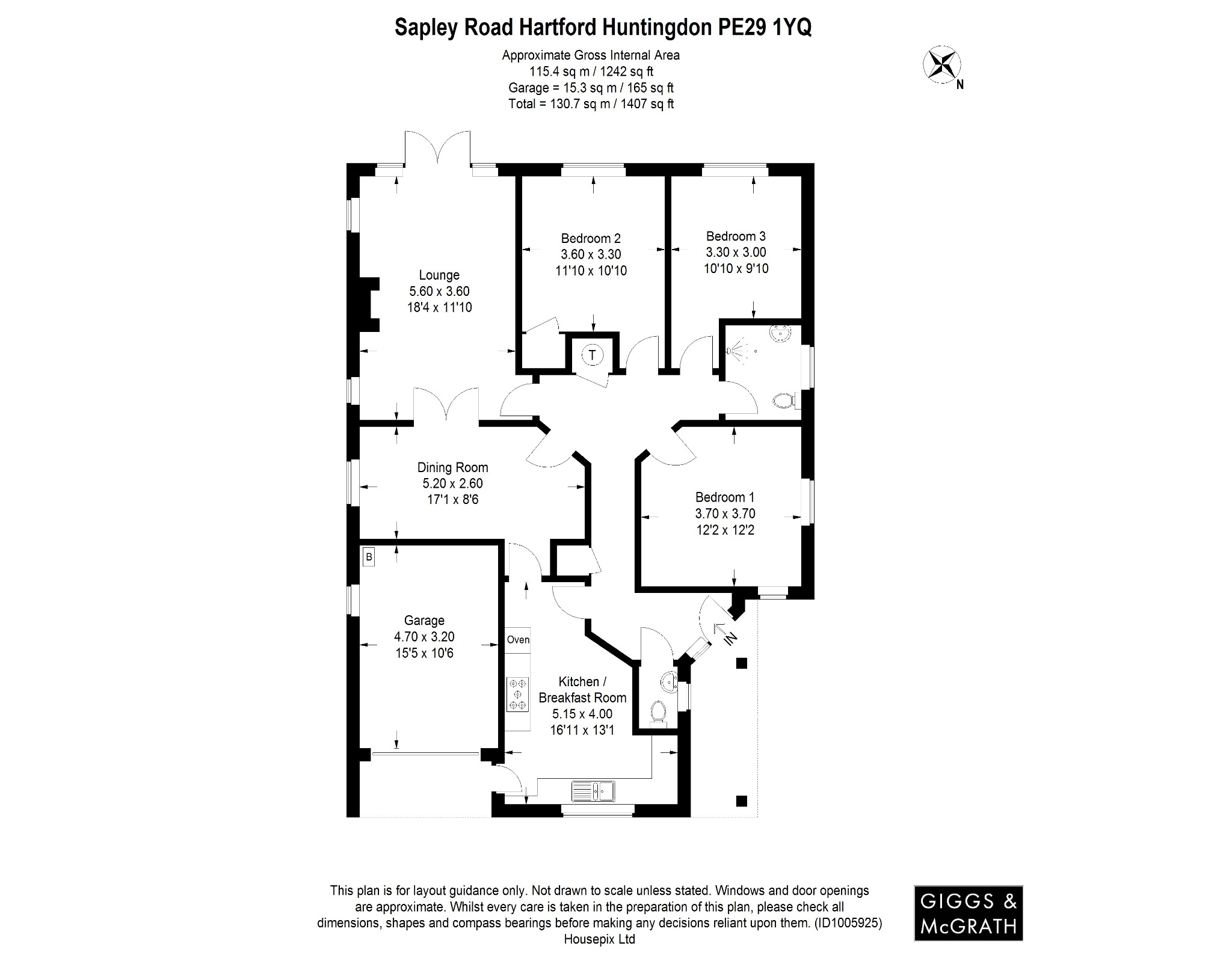 3 bed detached bungalow for sale in Sapley Road, Huntingdon - Property Floorplan