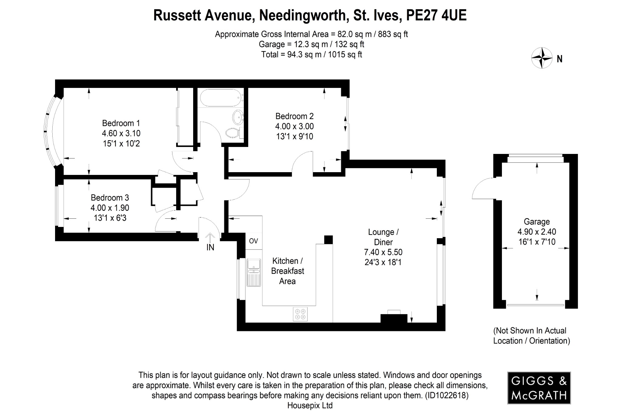 3 bed semi-detached bungalow for sale in Russett Avenue, St Ives - Property Floorplan