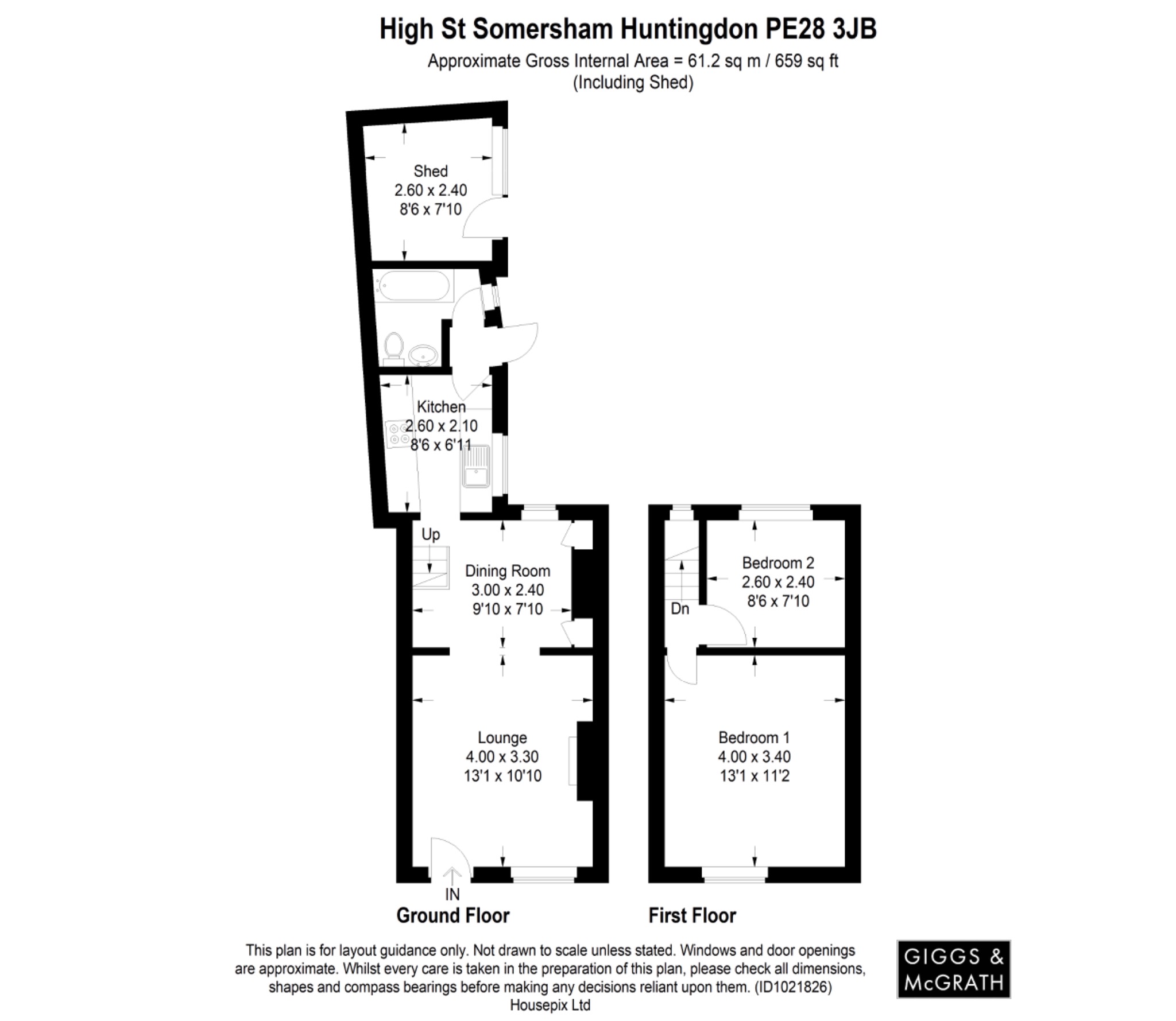 2 bed terraced house for sale in High Street, Huntingdon - Property Floorplan