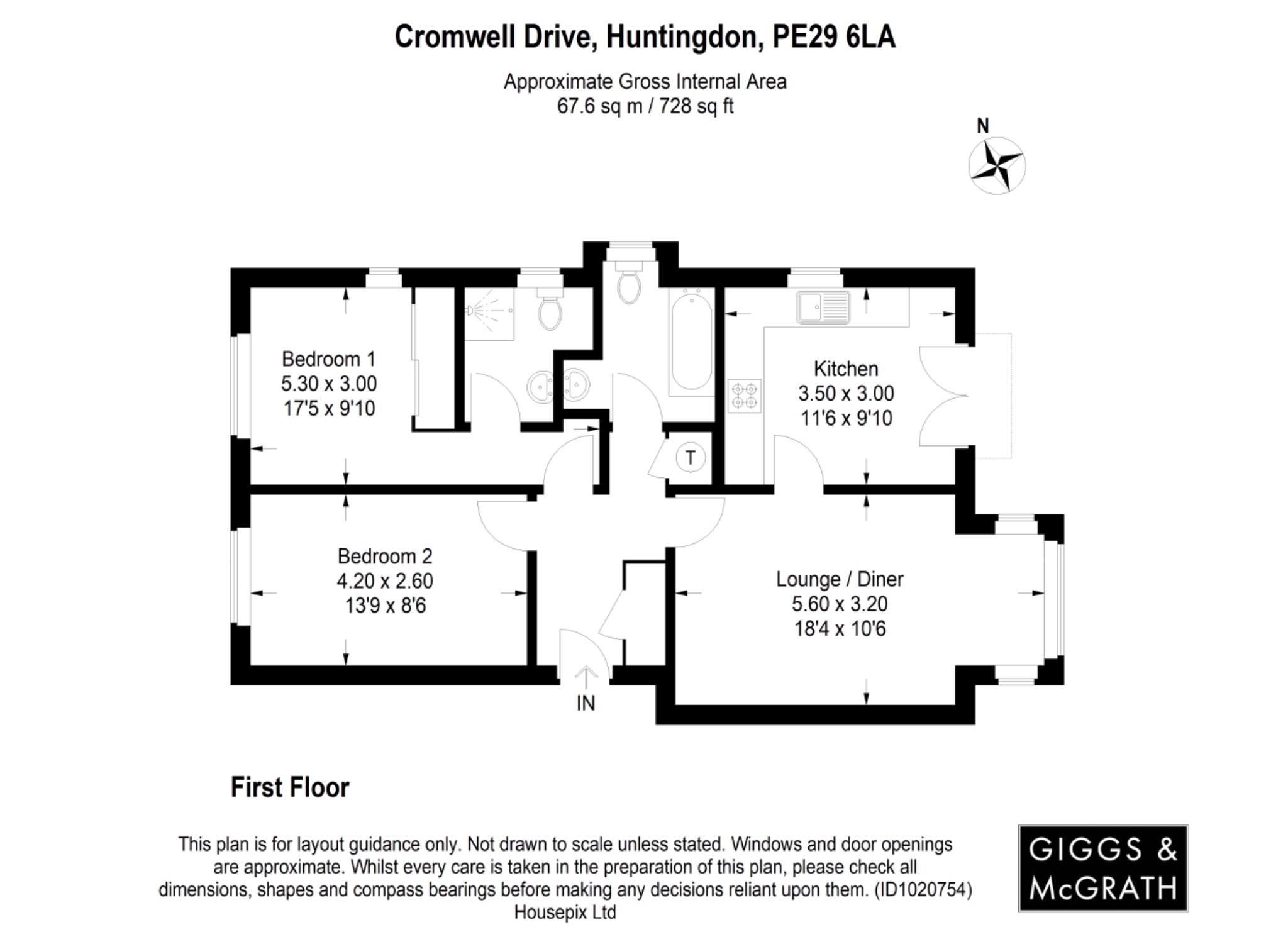 2 bed flat for sale in Cromwell Drive, Huntingdon - Property Floorplan