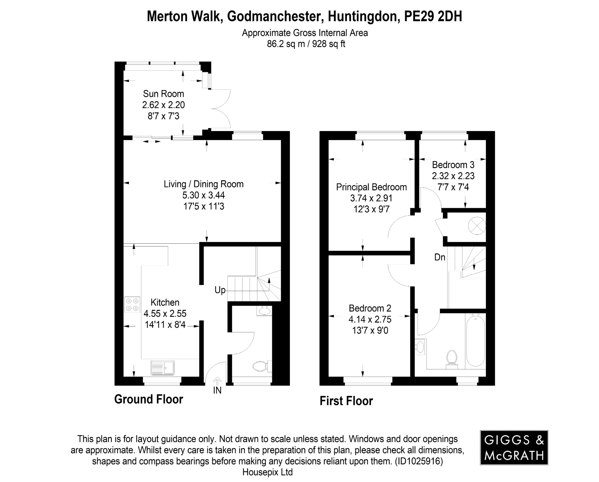 3 bed terraced house for sale in Merton Walk, Huntingdon - Property Floorplan