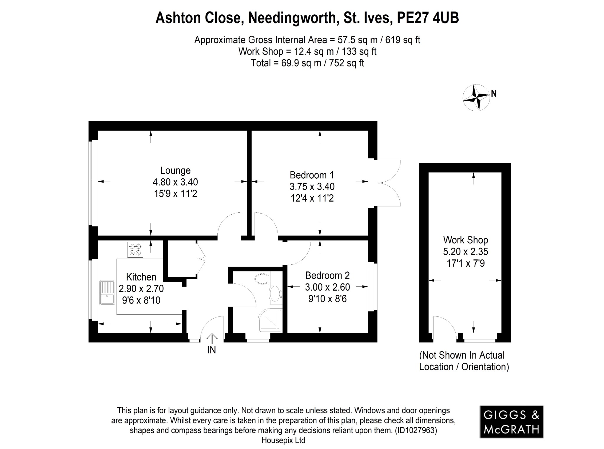 2 bed semi-detached bungalow for sale in Ashton Close, St Ives - Property Floorplan