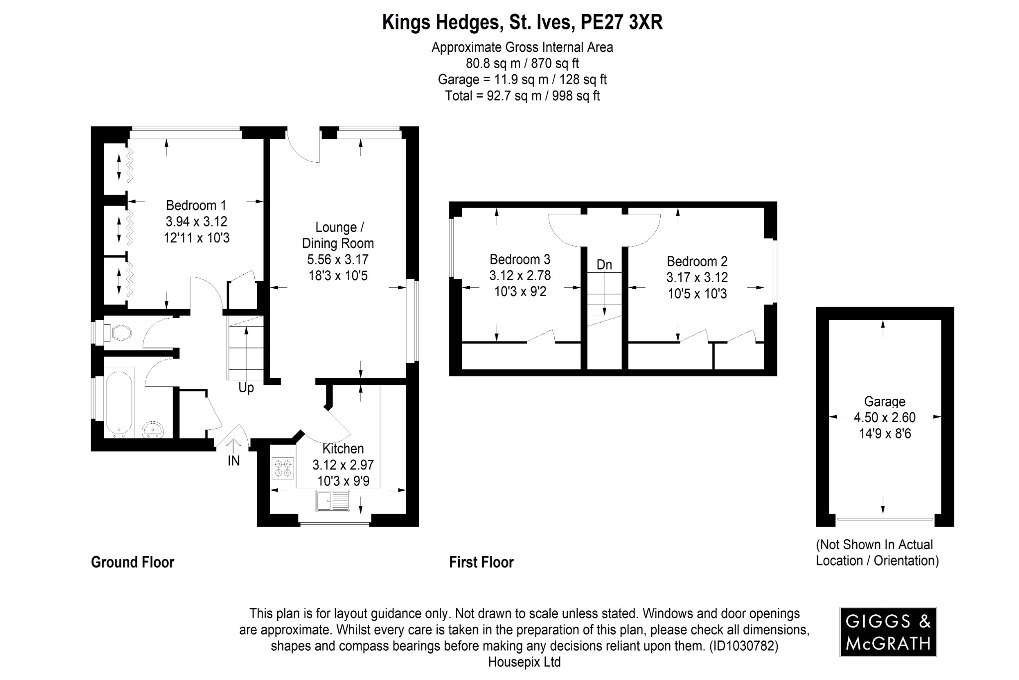 3 bed detached bungalow for sale in Kings Hedges, St Ives - Property Floorplan