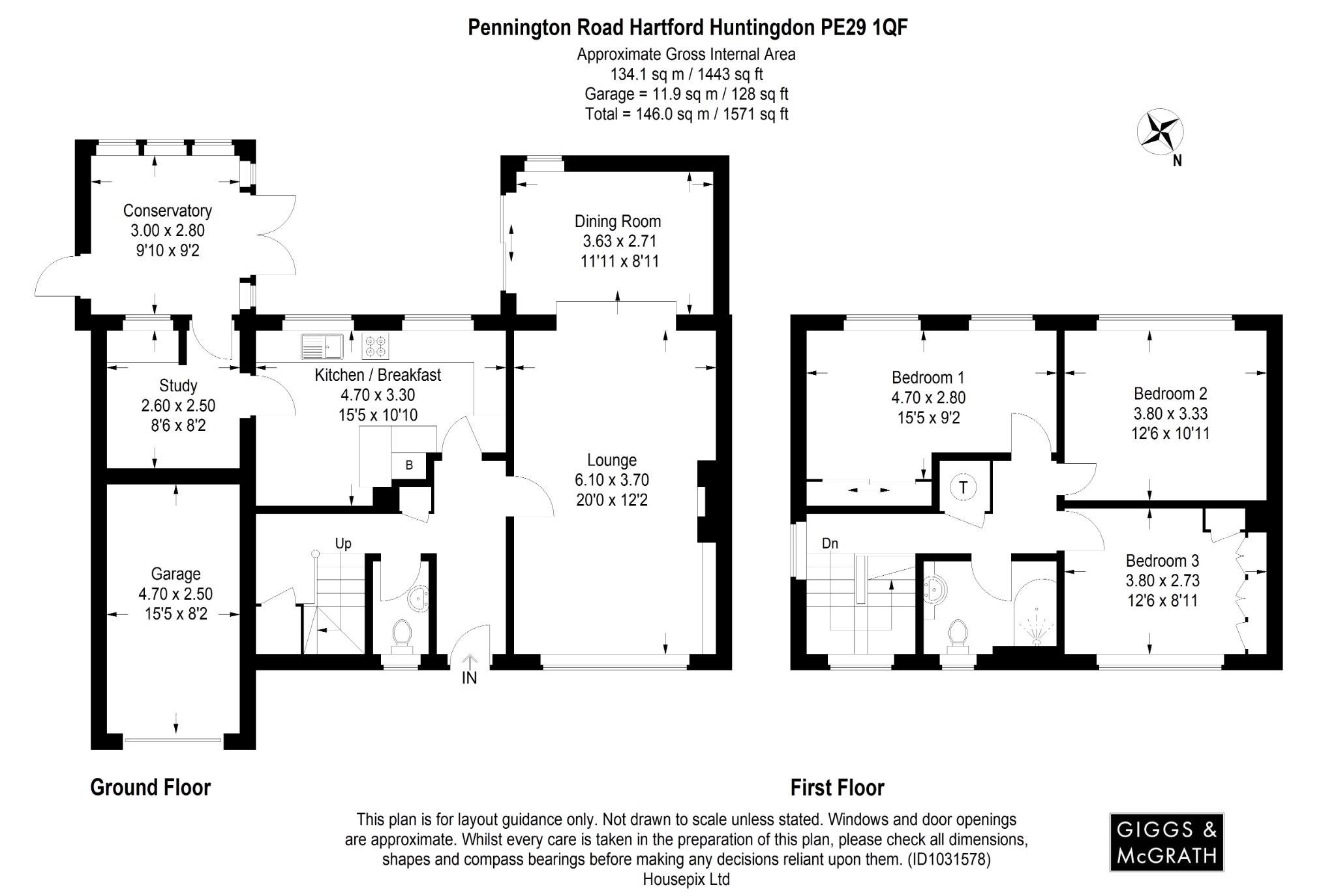 3 bed detached house for sale in Pennington Road, Huntingdon - Property Floorplan