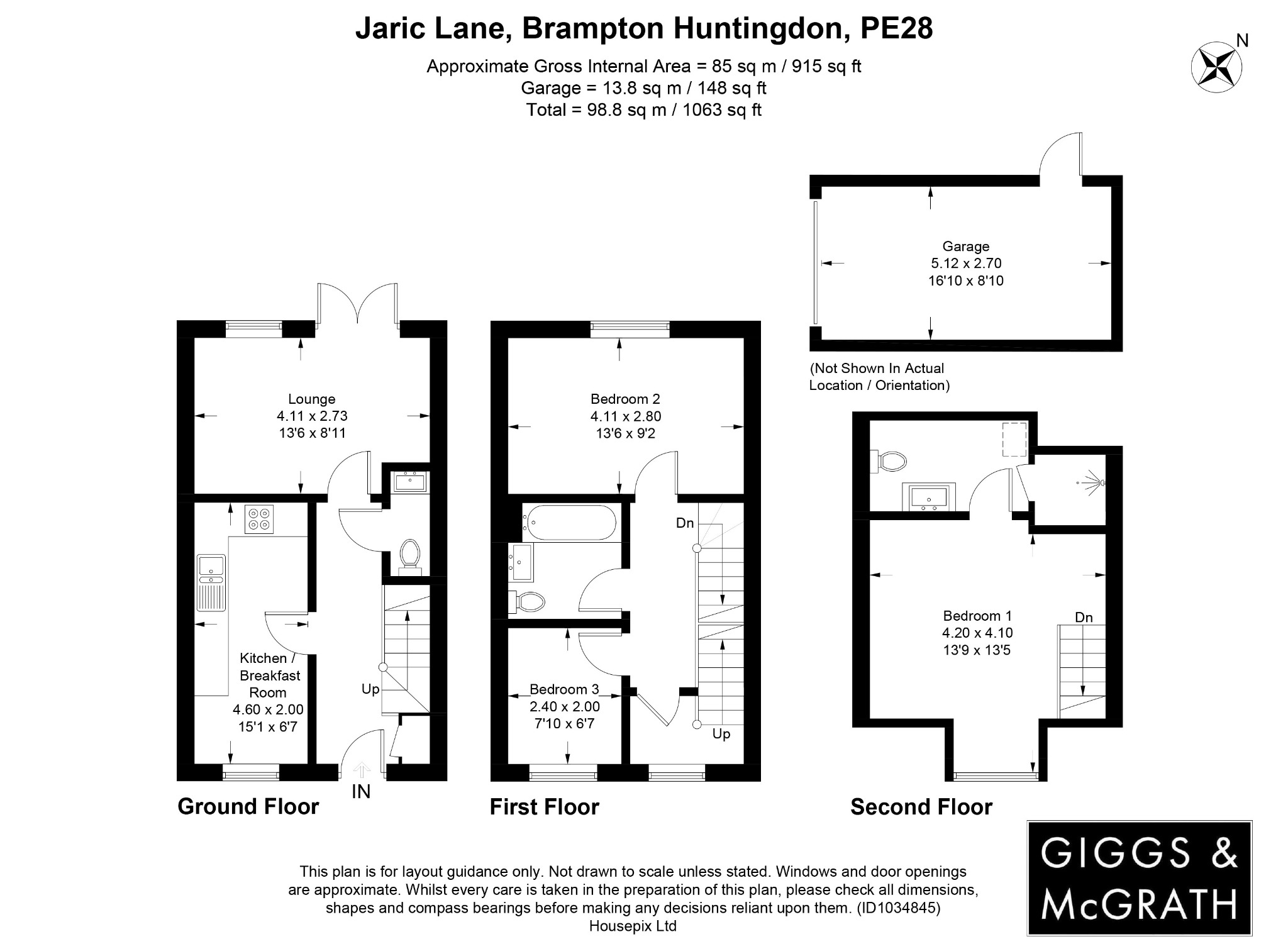 3 bed terraced house for sale in Jaric Lane, Huntingdon - Property Floorplan