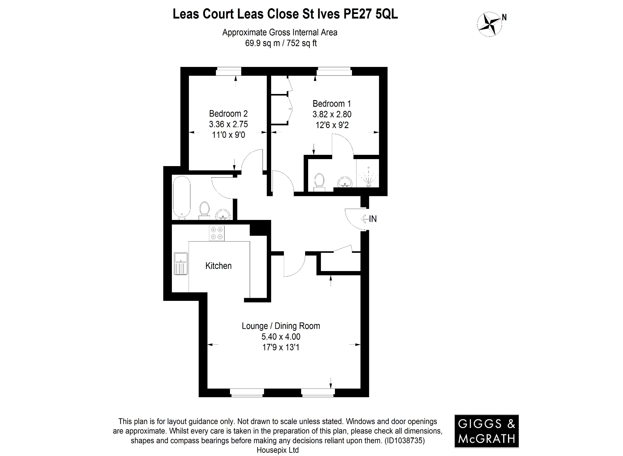 2 bed flat for sale in Leas Close, St Ives - Property Floorplan