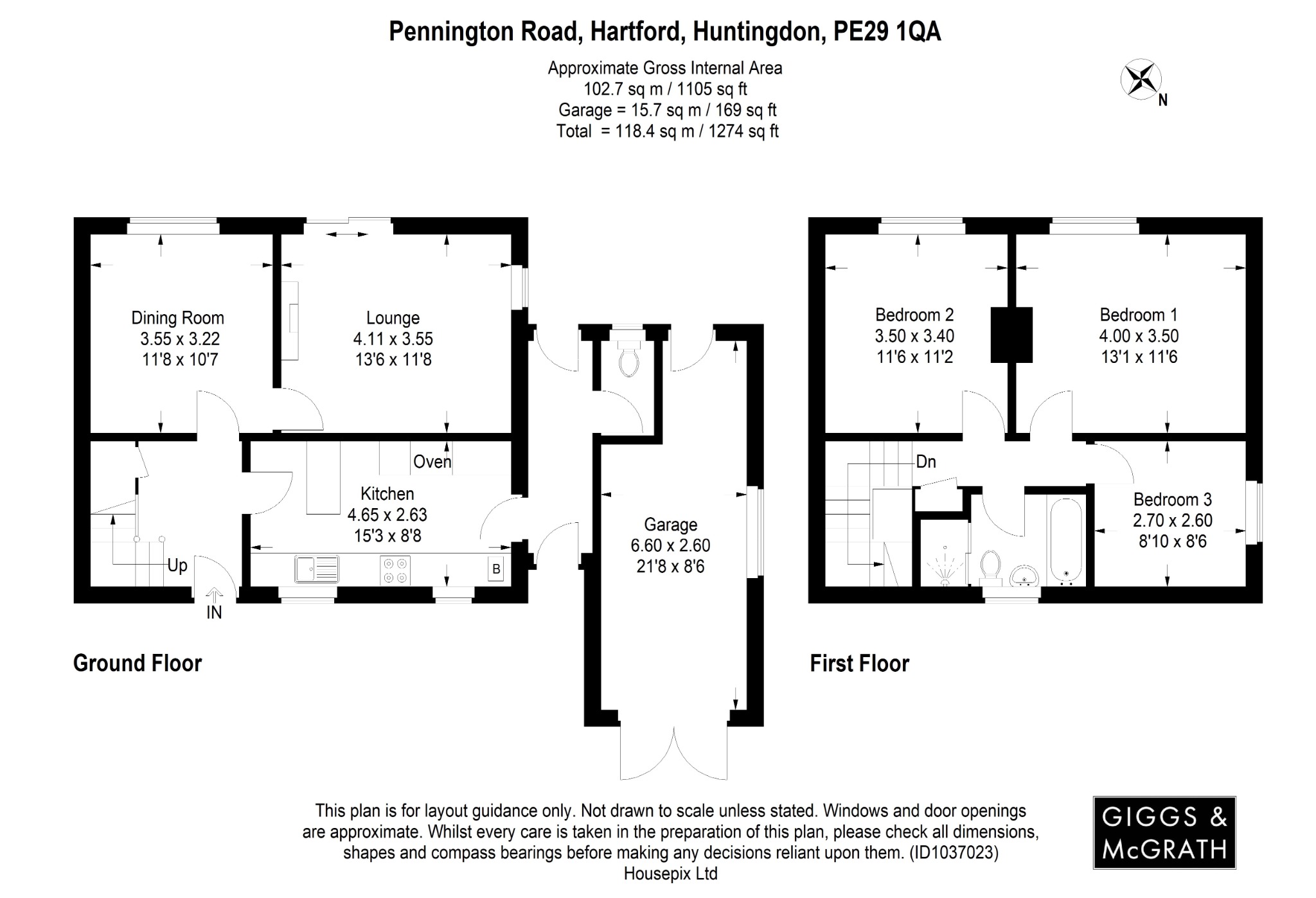 3 bed semi-detached house for sale in Pennington Road, Huntingdon - Property Floorplan