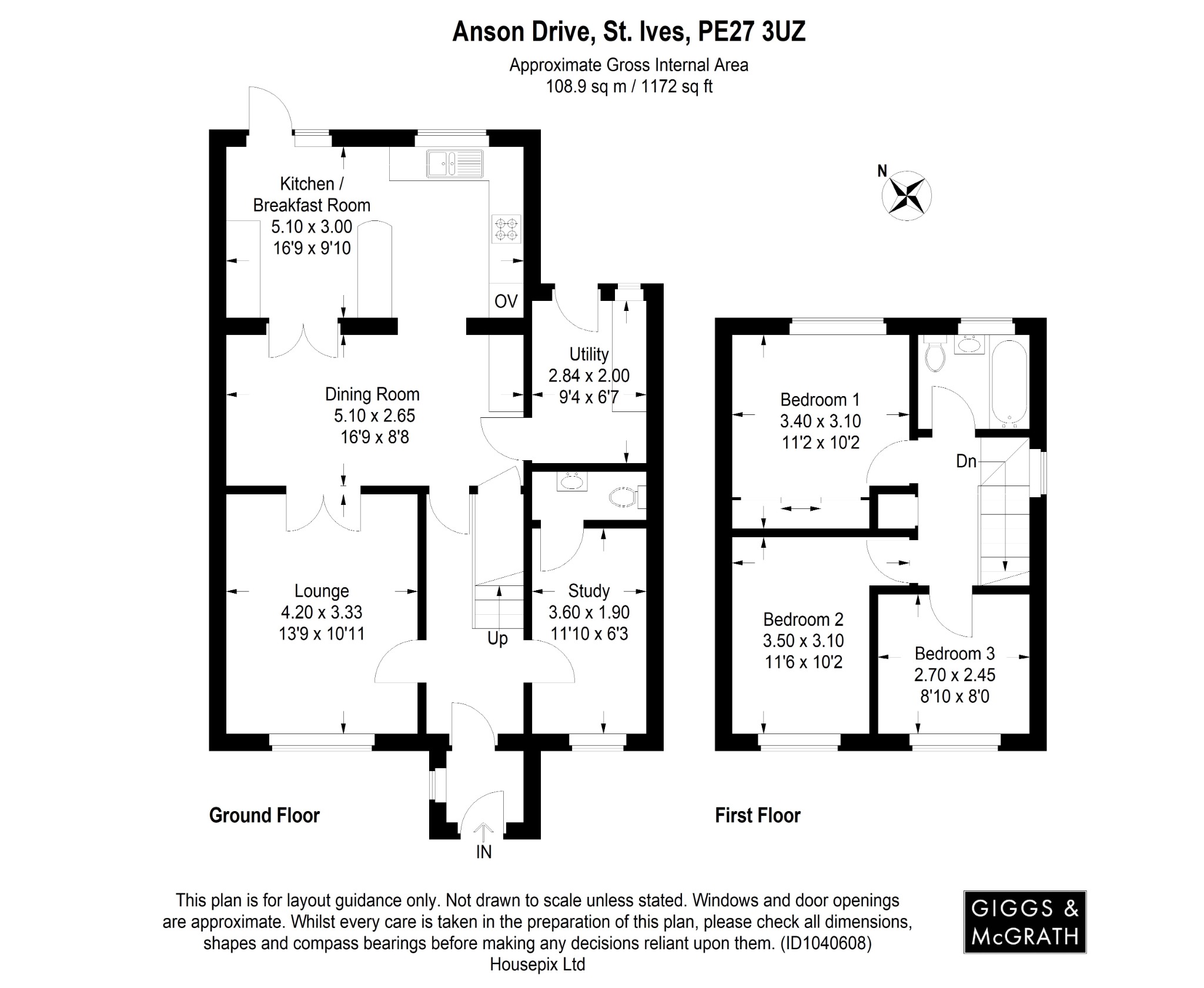 3 bed semi-detached house for sale in Anson Drive, St Ives - Property Floorplan