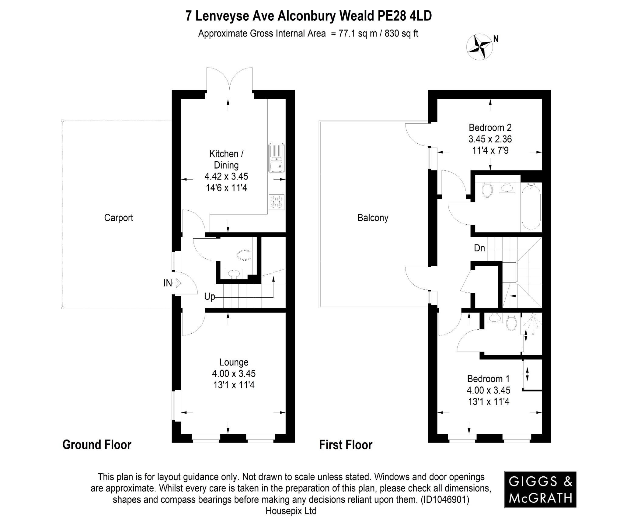 2 bed link detached house for sale in Lenveyse Avenue, Huntingdon - Property Floorplan
