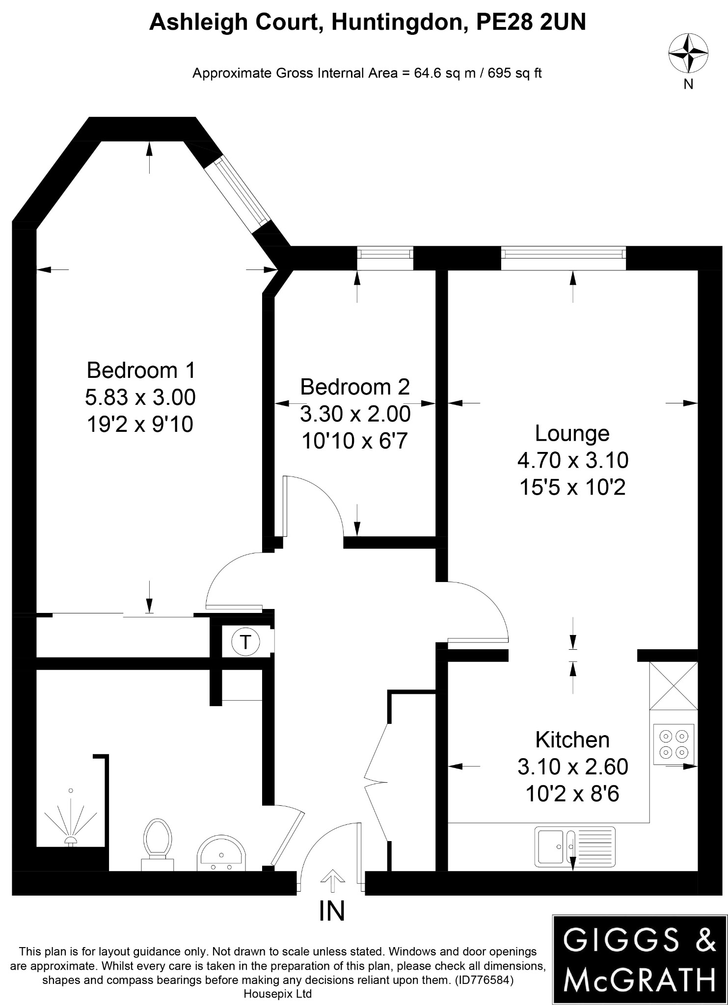 2 bed flat for sale in Woodlands, Huntingdon - Property Floorplan